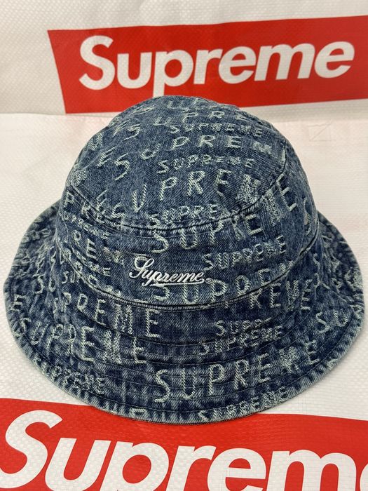 Supreme Supreme Warp Jacquard Logos Denim Crusher Blue S/M | Grailed