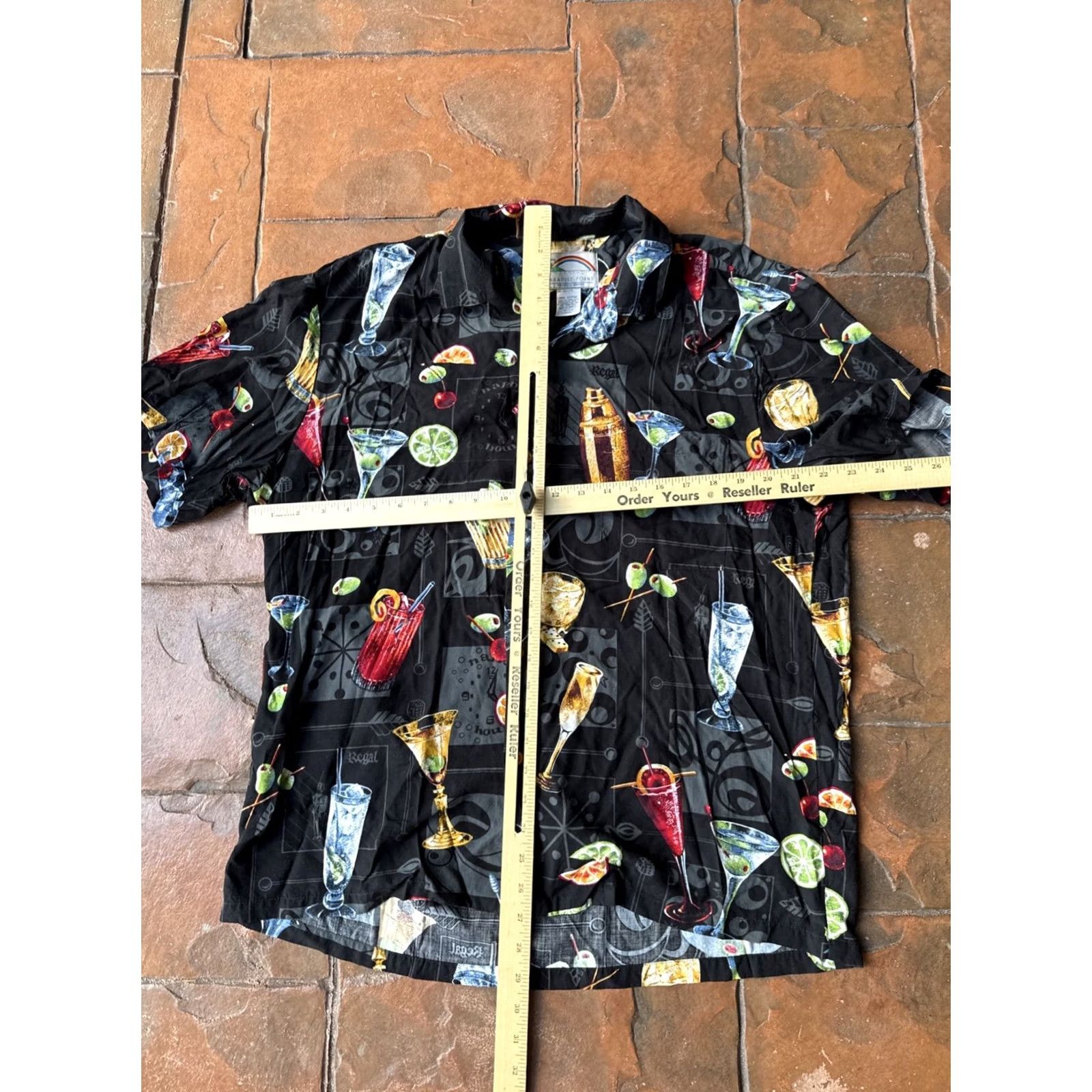 Paradise Found VINTAGE Paradise Found Cocktail Hawaiian Shirt L Black 100% Rayon Graphic Print Short Sleeve Button-Up Collar Spread Men Size US L / EU 52-54 / 3 - 4 Thumbnail