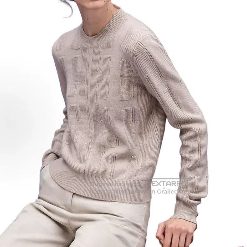 Hermes Hermes Light Brown All-Over Printed Knit Sweater Size XXS / US 00 / IT 34 - 1 Thumbnail