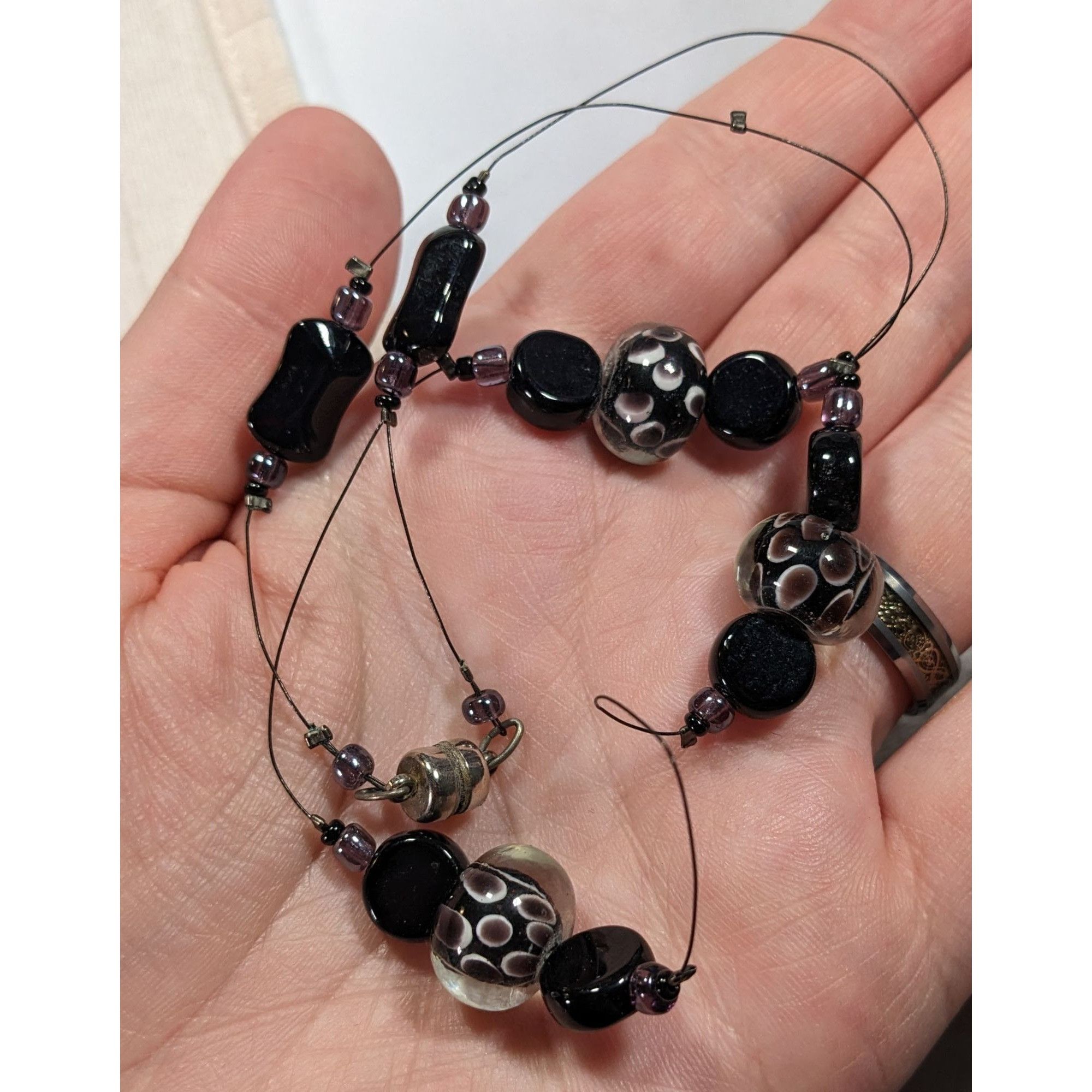 Other Elegant Lamp Work Glass Beaded Black And Silver Tone Station Size ONE SIZE - 3 Thumbnail