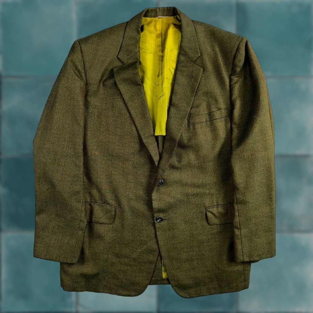 Vintage 1960s Avocado Green Blazer Sport Coat Mens 44 Suit Jacket VTG Union 60s J&F Size 44R - 1 Thumbnail