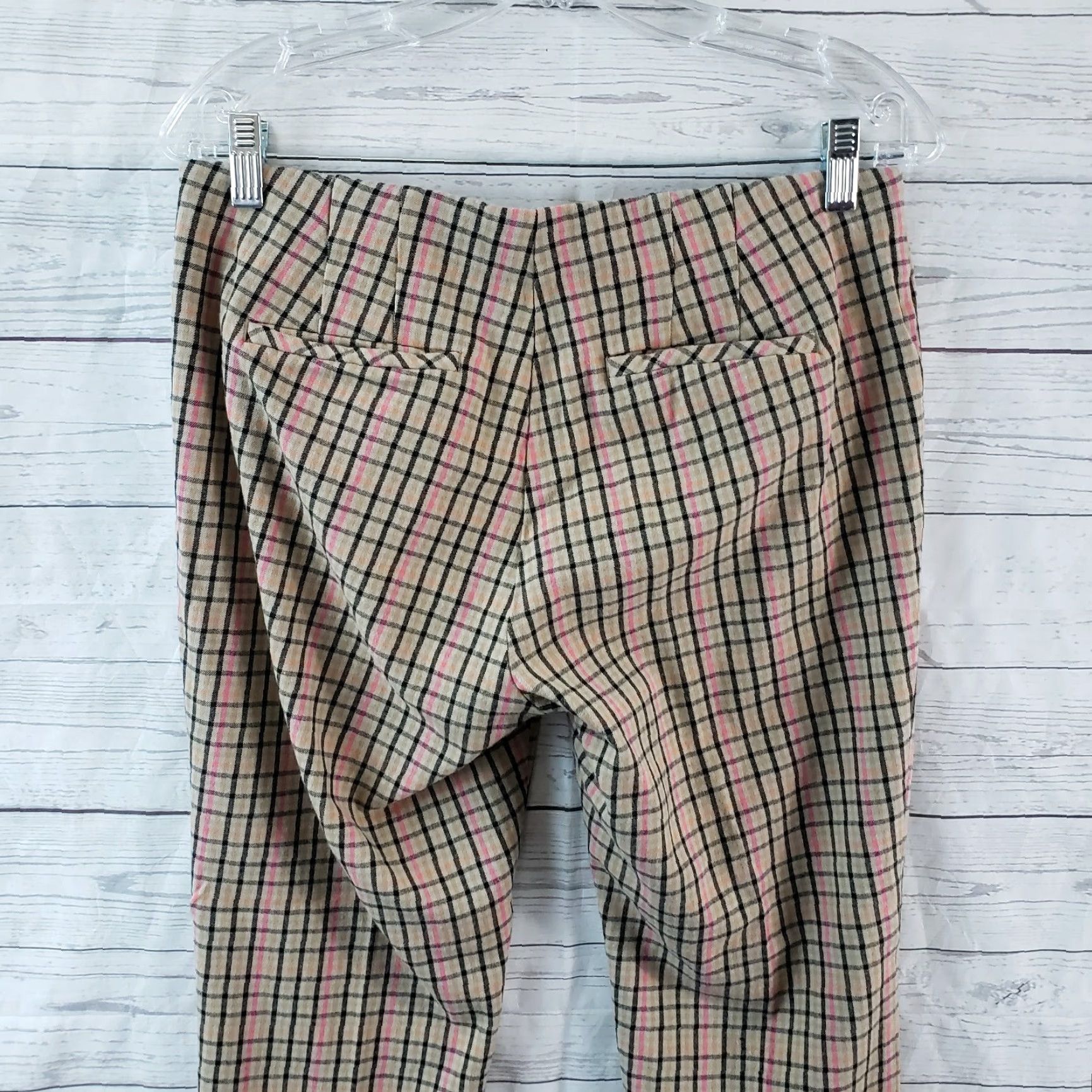 J. Jill J. Jill Womens Cropped Pull On Pants Sz 8 Tan Pink Plaid Multicolor Cuffed Cropped Knit Cotton Blend Womens Size 30" / US 8 / IT 44 - 4 Thumbnail
