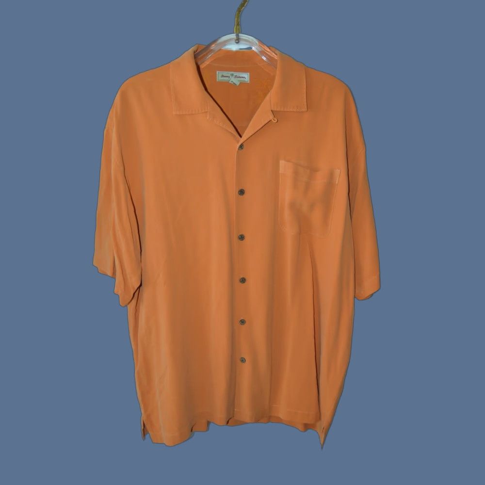 Tommy Bahama TOMMY BAHAMA Men's Original Fit 100% Silk Hawaiian Camp Shirt Orange 2XL Shirt Mens Size US XXL / EU 58 / 5 - 1 Thumbnail