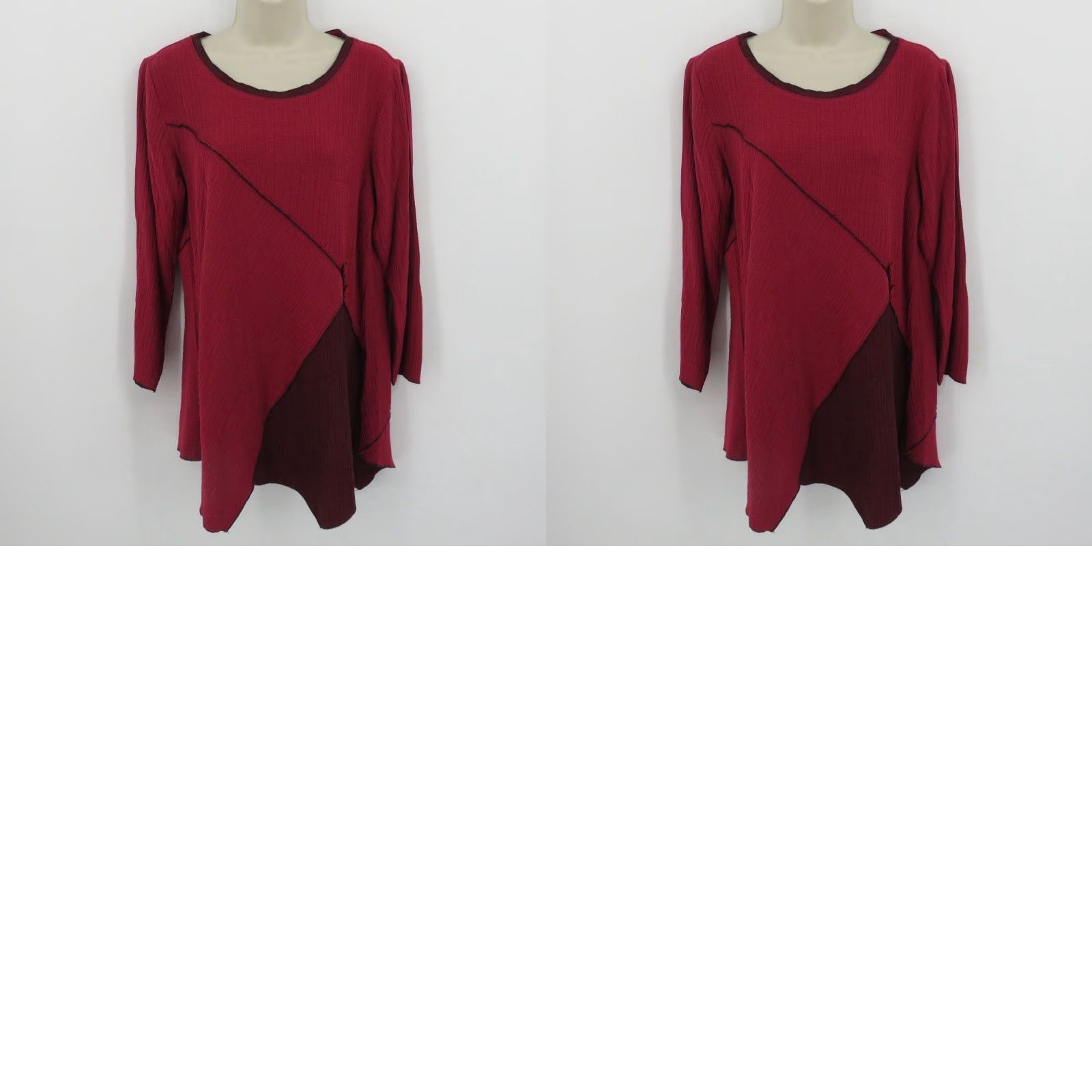 Habitat Habitat Shirt Women Small Red Long Sleeve Crinkle Asymmetrical Hem Blouse Top Size S / US 4 / IT 40 - 8 Thumbnail