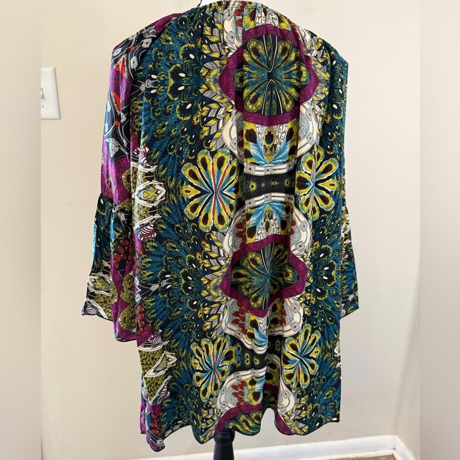 Other Boho multicolored feather print top wide sleeves SZ LG Size L / US 10 / IT 46 - 3 Thumbnail