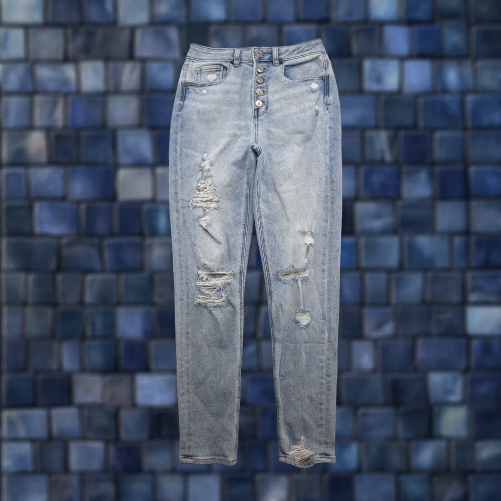 American Eagle Outfitters American Eagle Button Fly Distressed Stretch Denim Mom Jeans Women's Size 00 Blue Jeans Women's Size 24" / US 00 / IT 34 - 1 Thumbnail
