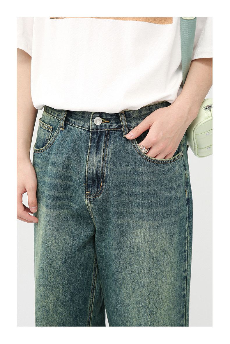 Japanese Brand × Jean Washed distressed straight-leg dark green wide-leg jeans Size US 32 / EU 48 - 6 Thumbnail