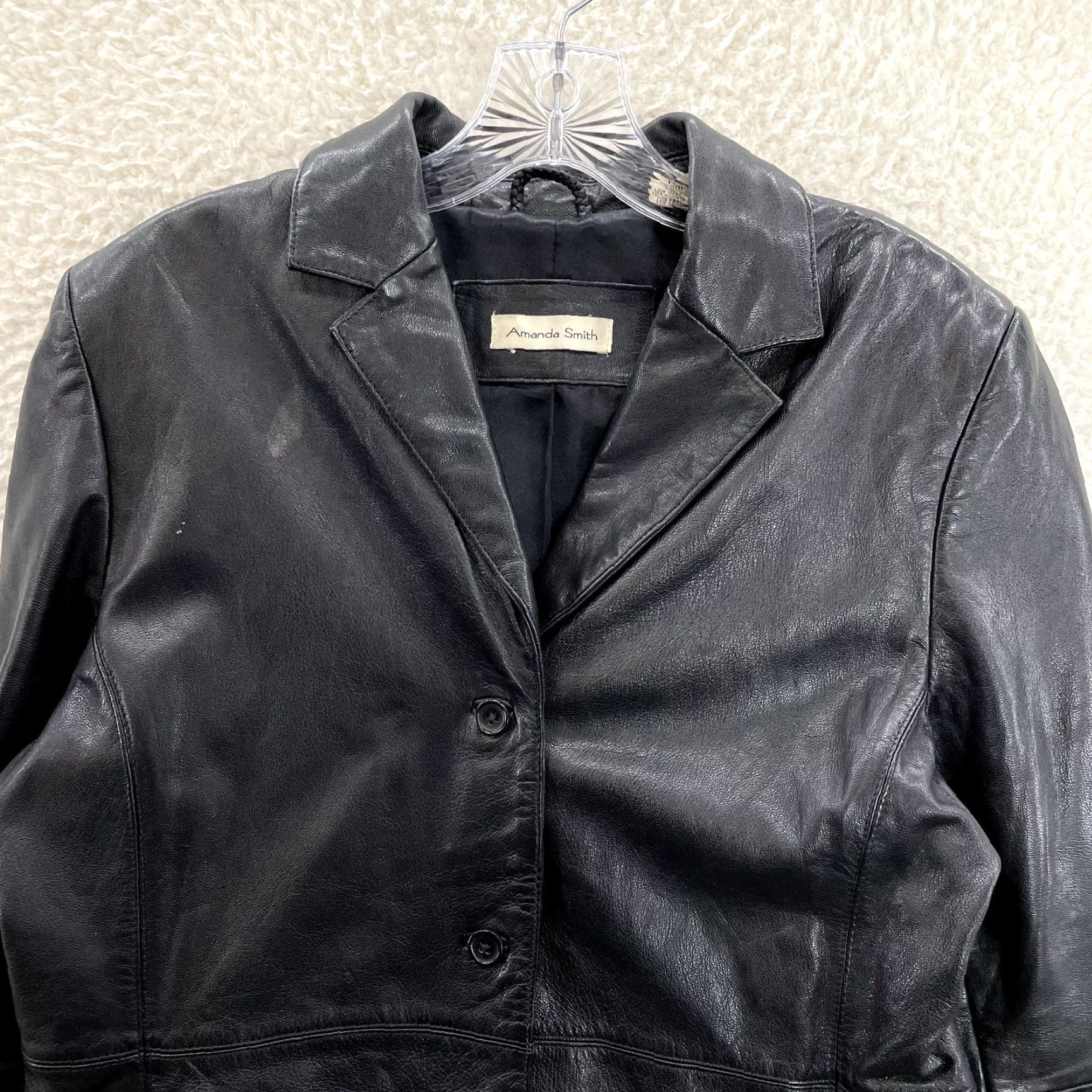Vintage VINTAGE 90s Y2K Black Leather Jacket Womens XL 14 Large Patent Lined Button Up Grunge - Amanda Smith Size XL / US 12-14 / IT 48-50 - 3 Thumbnail