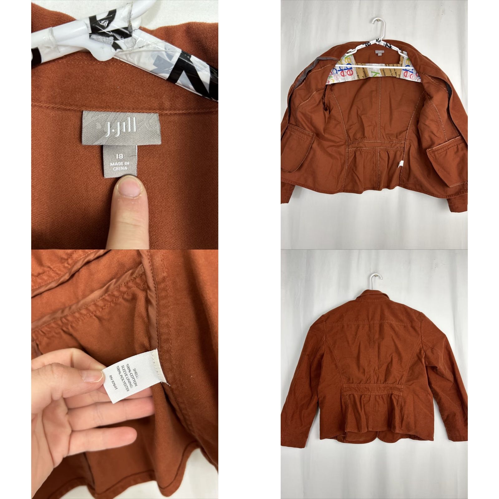 J. Jill J. Jill Womens Coat Orange 18 Rust Button Up Cotton Polyester Coat Womens 18 Orange Jacket Size XXL / US 16-18 / IT 52-54 - 8 Thumbnail