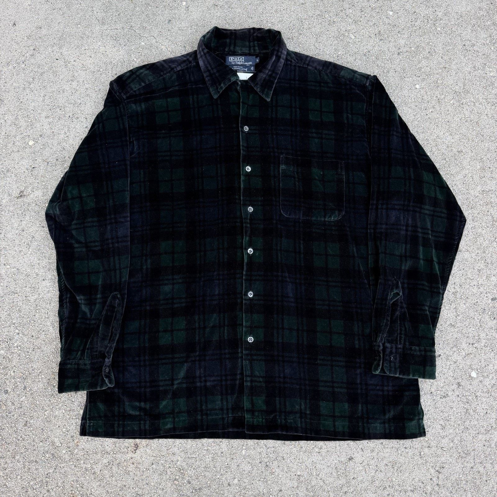 Polo Ralph Lauren × Vintage Vintage 90s Polo Ralph Lauren Plaid Velour Flannel Shirt Size US L / EU 52-54 / 3 - 2 Thumbnail