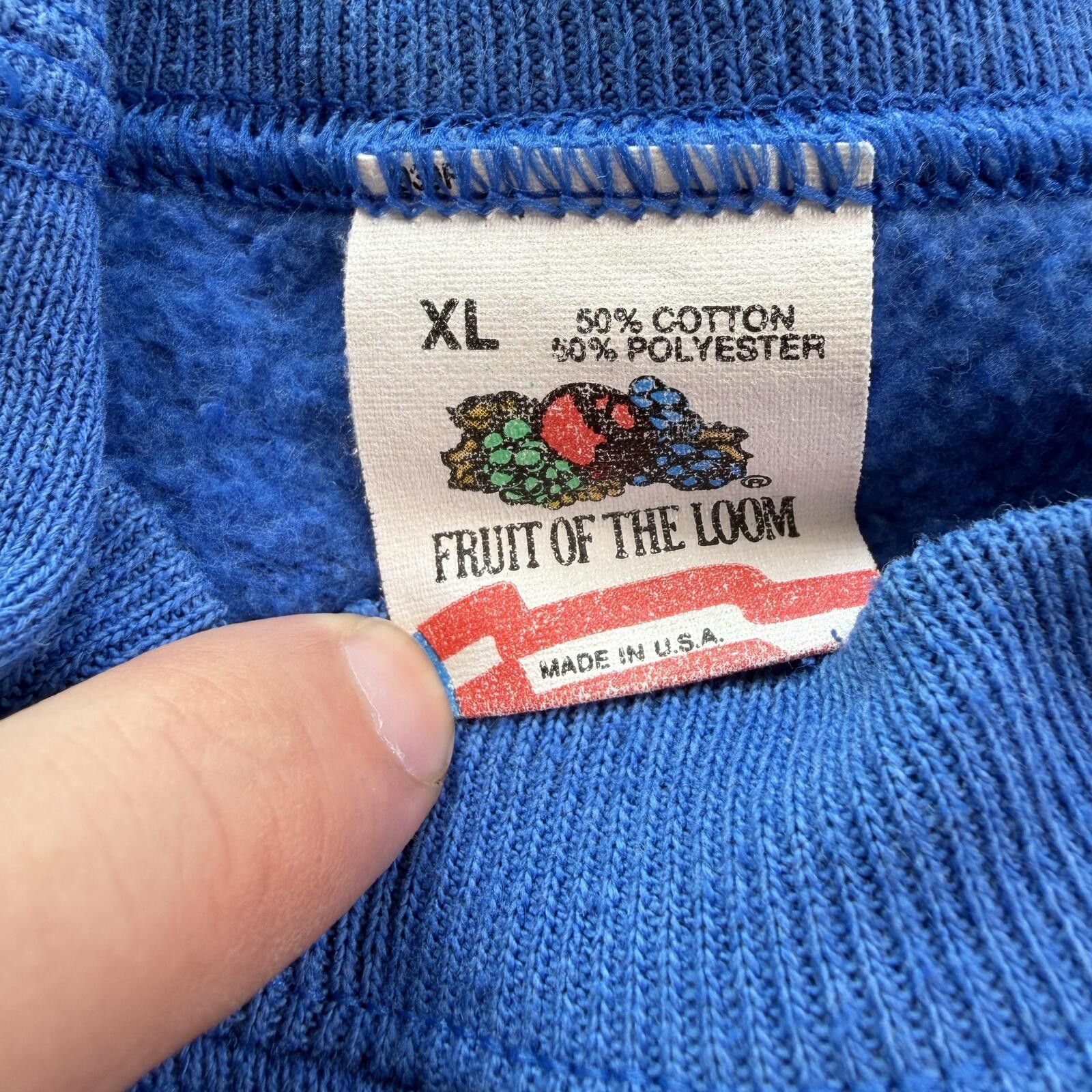 Fruit Of The Loom Vintage Chalk To Chips Crewneck Sweatshirt Blue 90s XL Size US XL / EU 56 / 4 - 4 Thumbnail