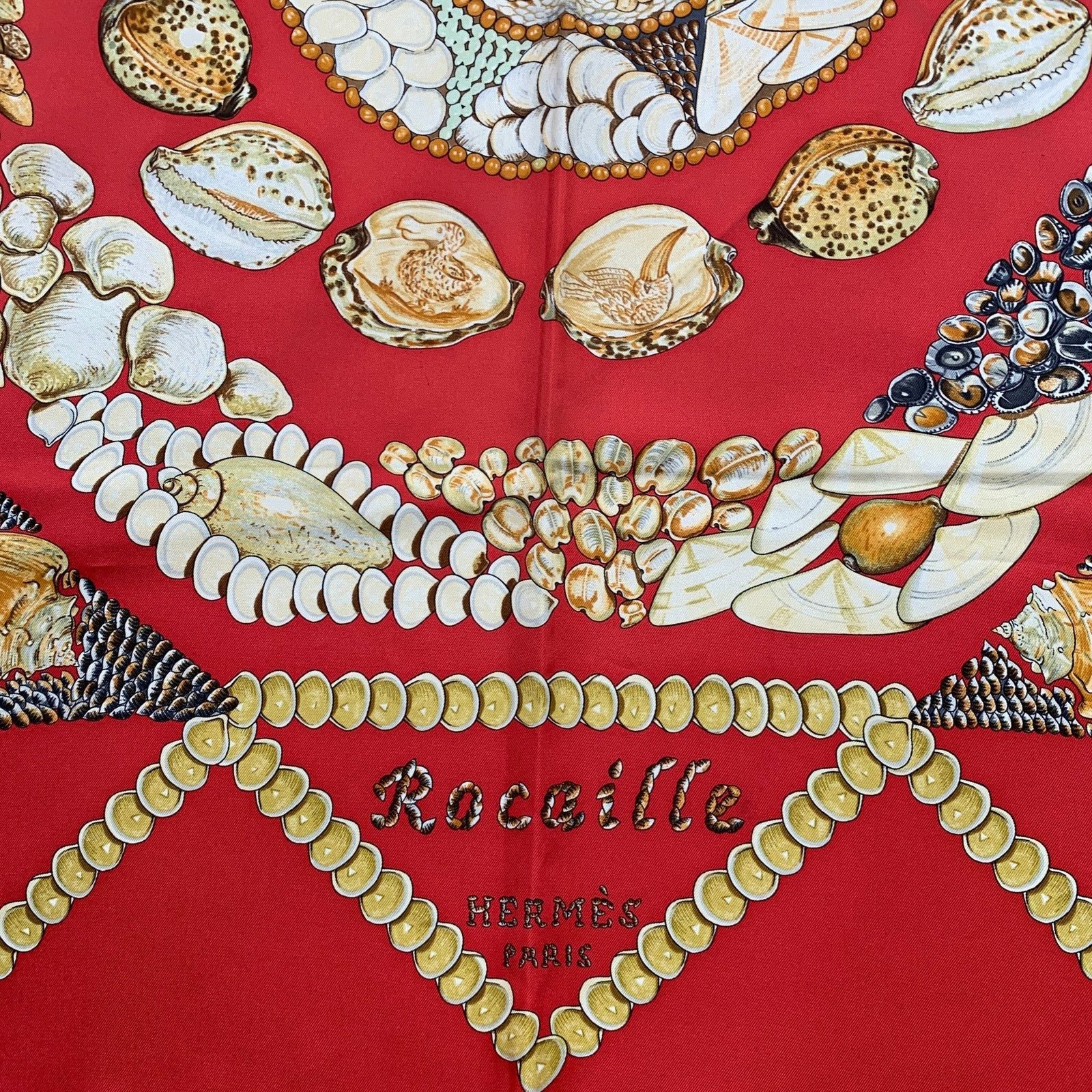 Hermes HERMES Red Gold Print Silk Scarves Size ONE SIZE - 2 Thumbnail