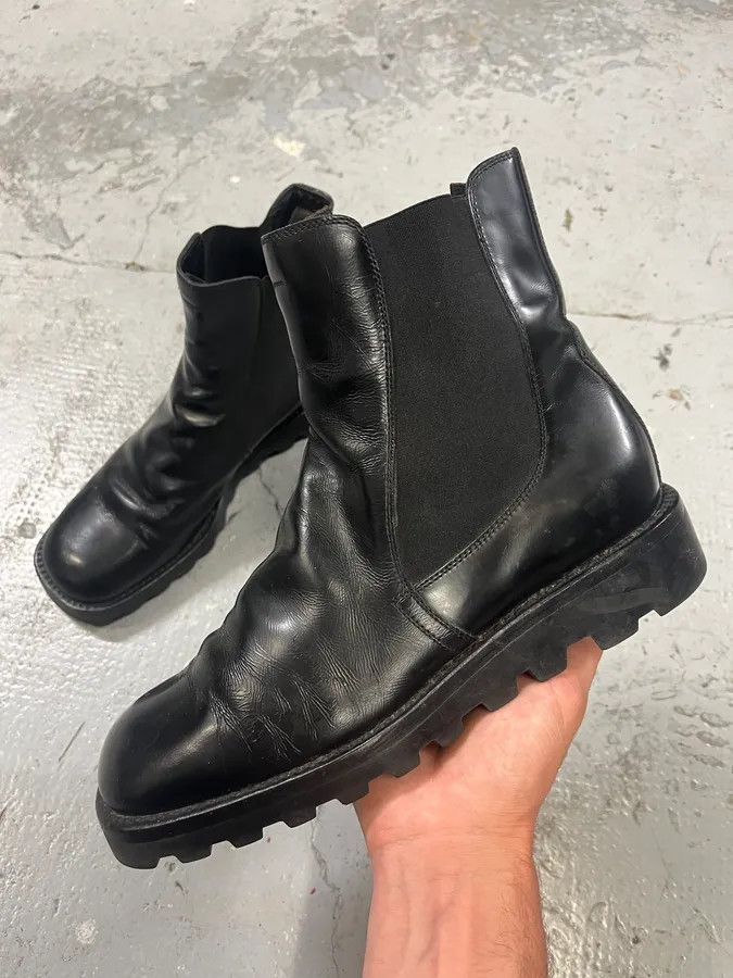 Prada × Vintage 2000s Prada Black Pure Leather Ankle Boots Size US 9.5 / IT 39.5 - 1 Thumbnail
