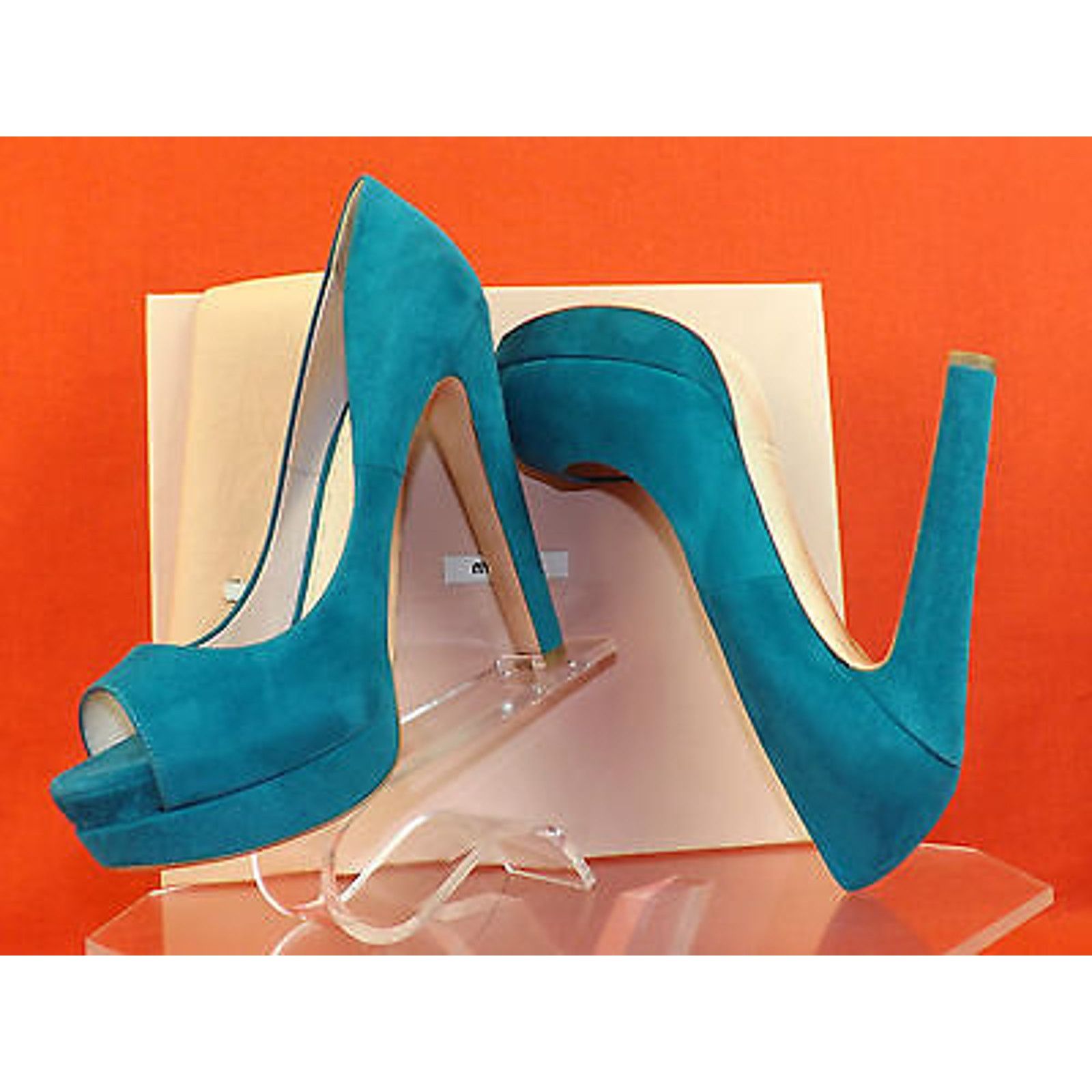 Miu Miu 5KP185 TURQUOISE SUEDE PEEP TOE DOUBLE PLATFORM PUMPS 39.5 9 Size US 9.5 / IT 39.5 - 11 Thumbnail