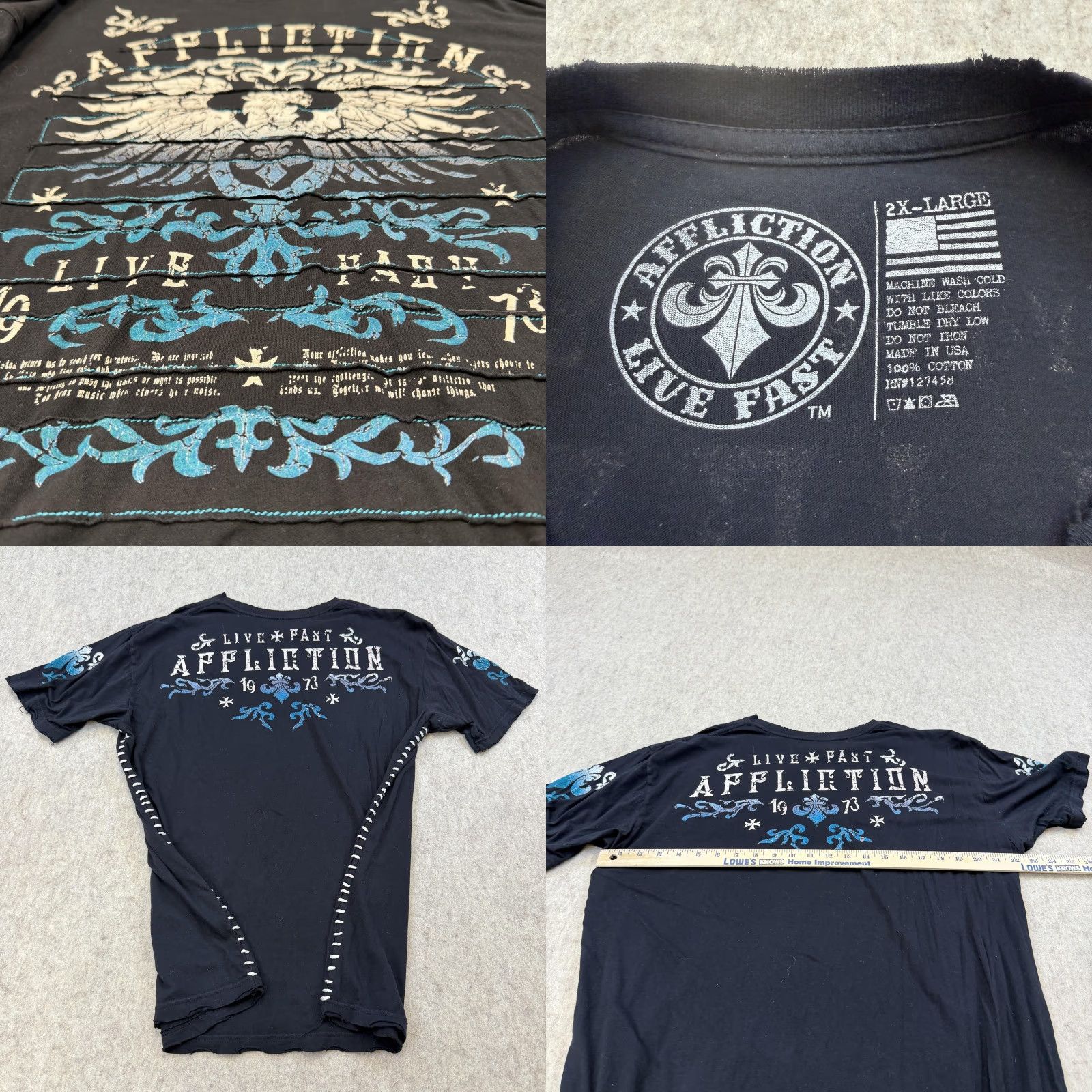 Affliction Affliction Shirt 2XL Black Graphic Print Skull Wings Live Fast 1973 Mens USA Size US XXL / EU 58 / 5 - 8 Thumbnail