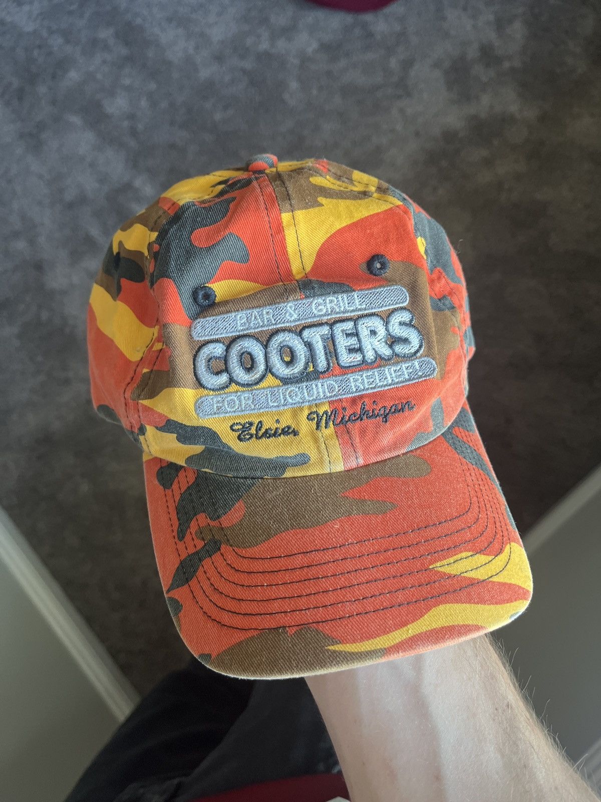 image of Supreme Y2K Orange Camo Funny Cooters Hat, Men's