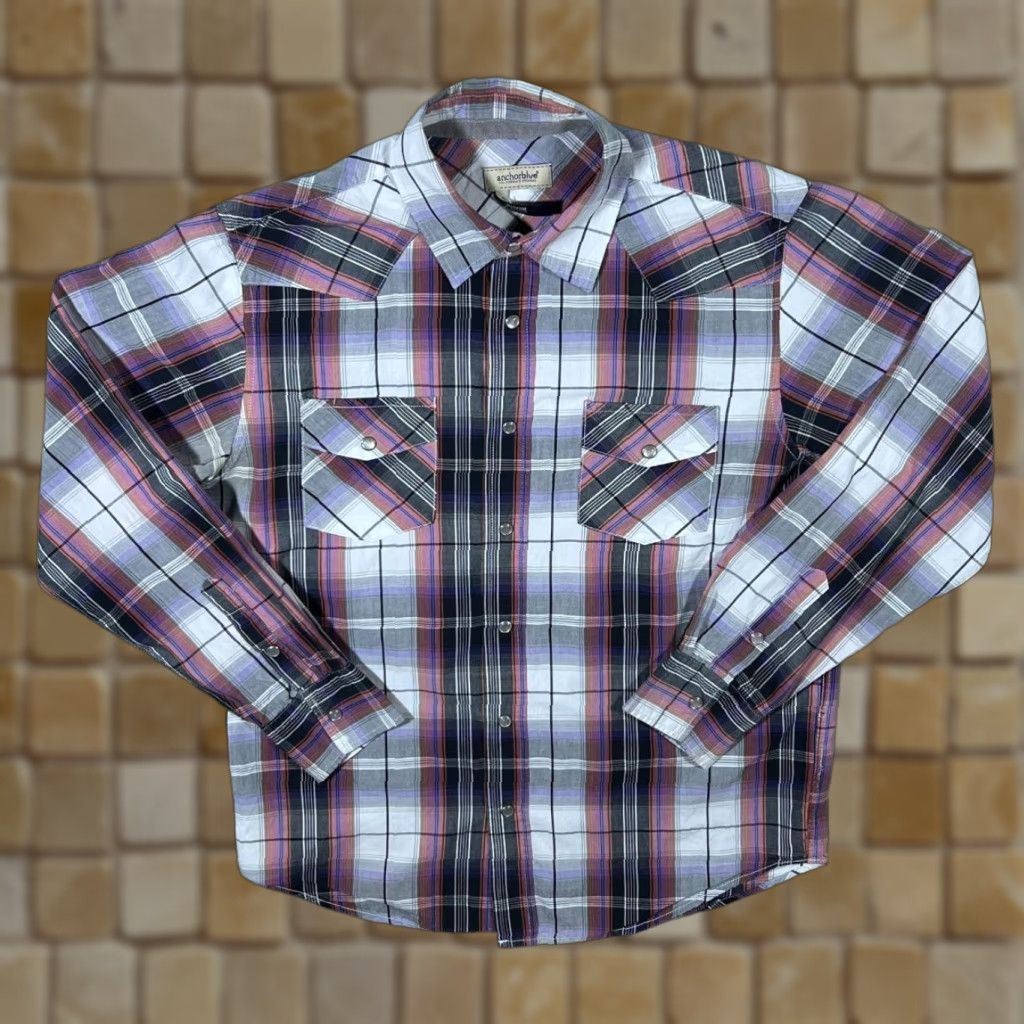 Anchor Blue Anchor Blue Cowboy Western Plaid Check Popper Long Sleeve Shirt Medium Mens Multicolor Red/Black/Grey/White/Blue Check Western Shirt Size US M / EU 48-50 / 2 - 1 Thumbnail