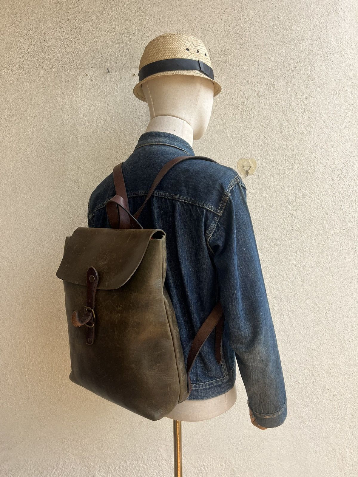 Leather Vintage Unknown Japan Patina Leather Backpack High Quality Size ONE SIZE - 3 Thumbnail