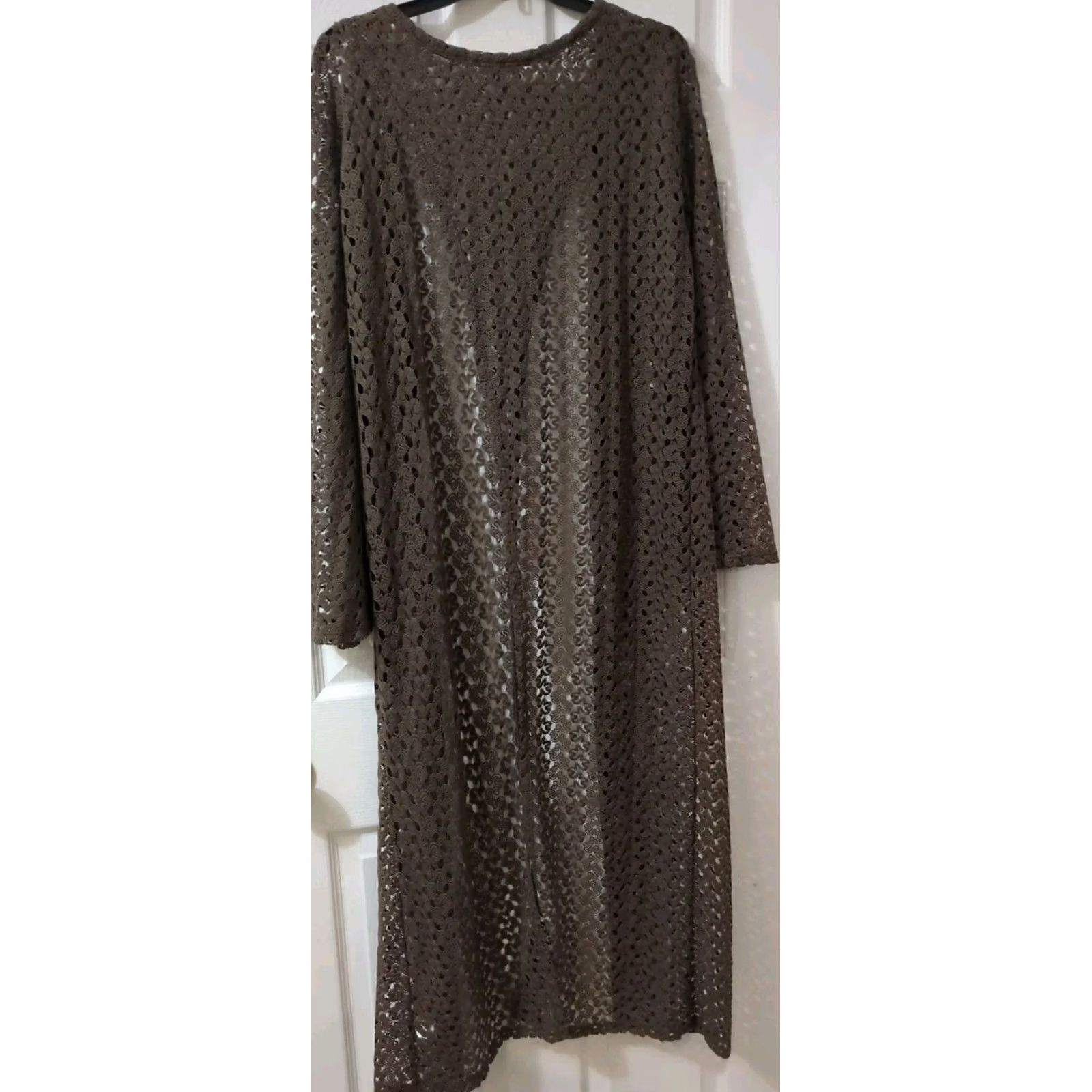 Vintage VINTAGE Earthbound Trading Co Brown Crochet Cover-up Cardigan Long Sleeve Open Knit Lightweight Bohemian All Seasons Casual Womens Large L Brown Size L / US 10 / IT 46 - 5 Thumbnail