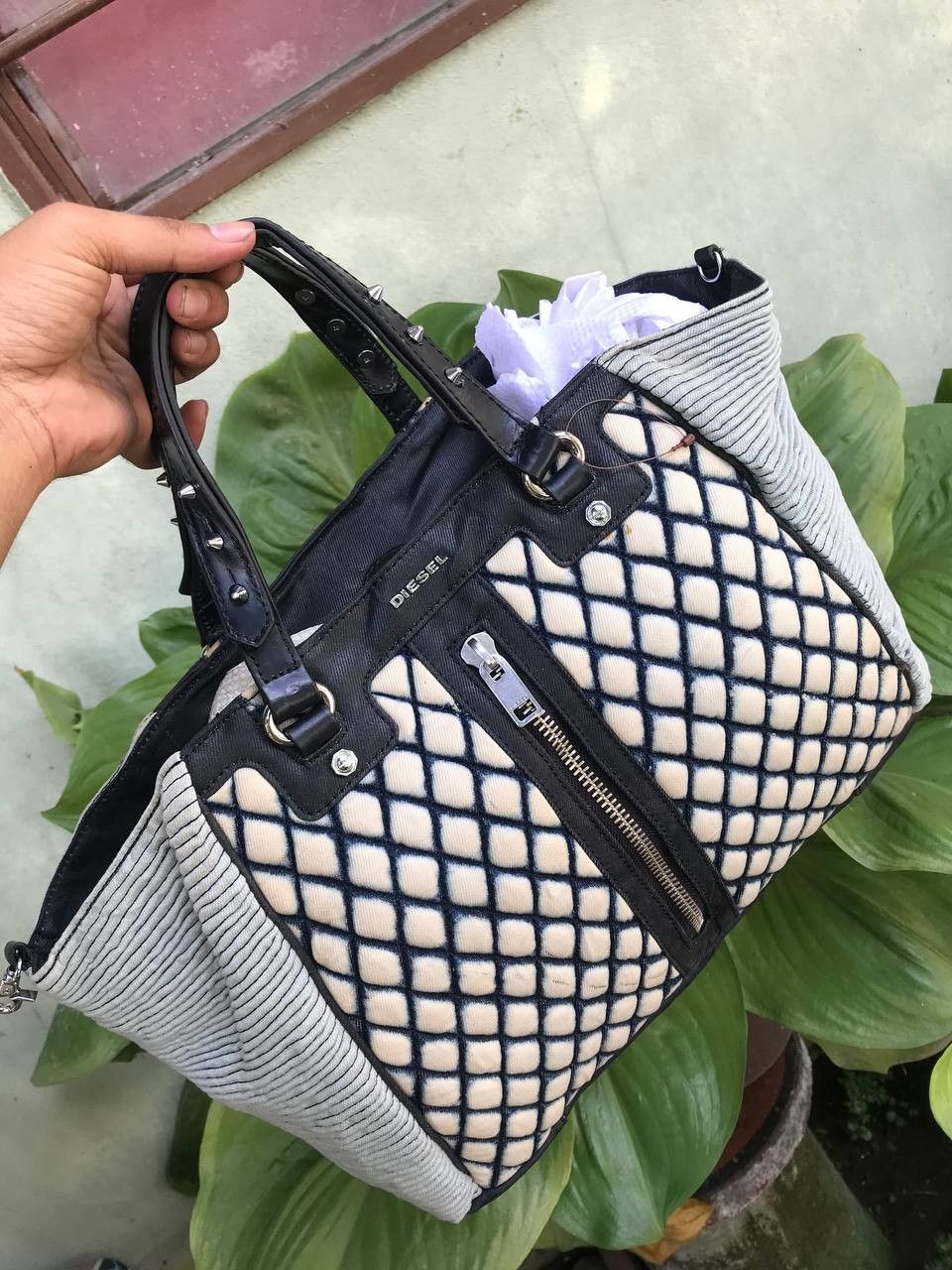 Diesel Diesel Tote Bag Denim Leather Chuck Zip Studs Size ONE SIZE - 2 Thumbnail