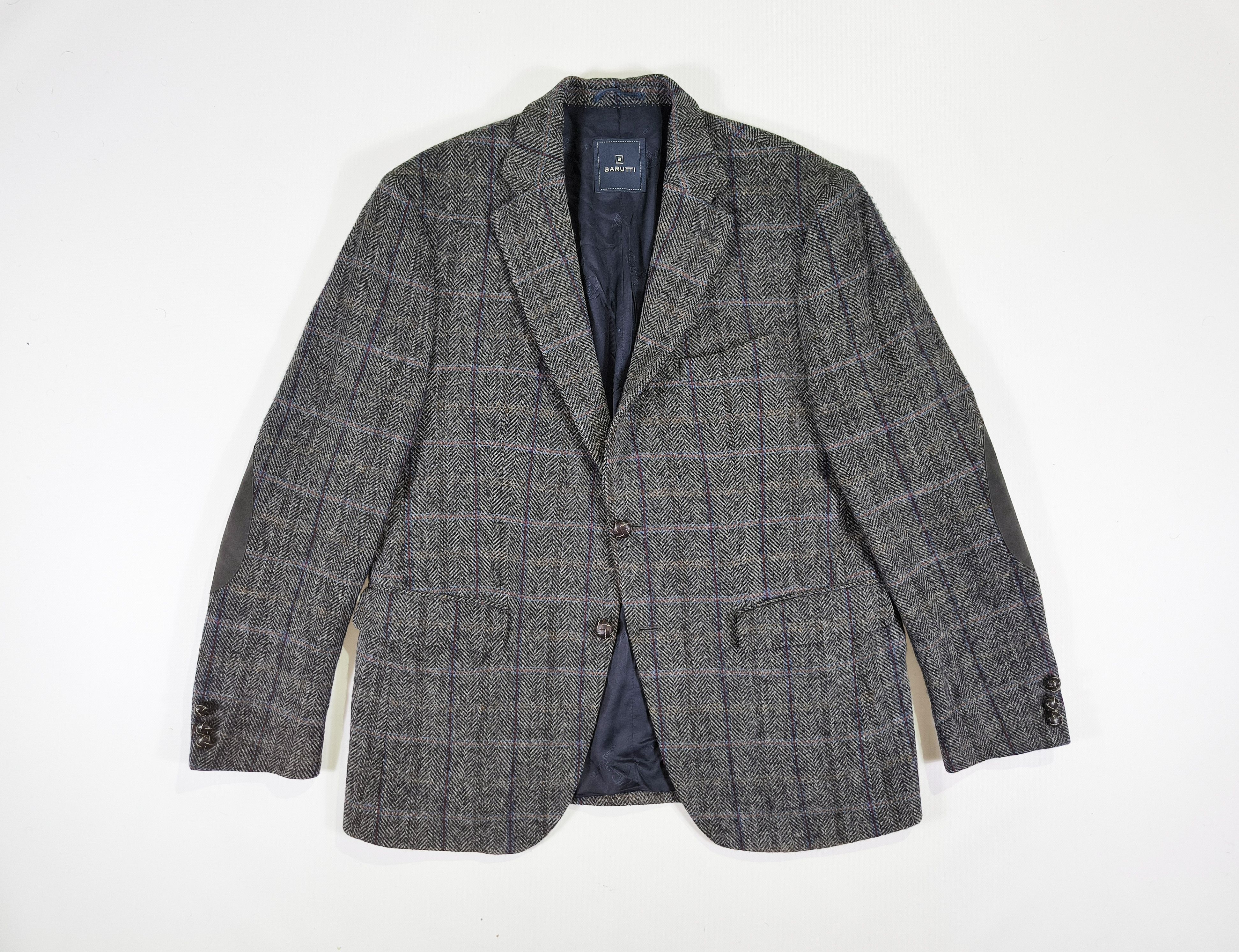 Harris Tweed Barutti Harris Tweed Elbow Patches Herringbone Wool Blazer Size 44R - 1 Thumbnail