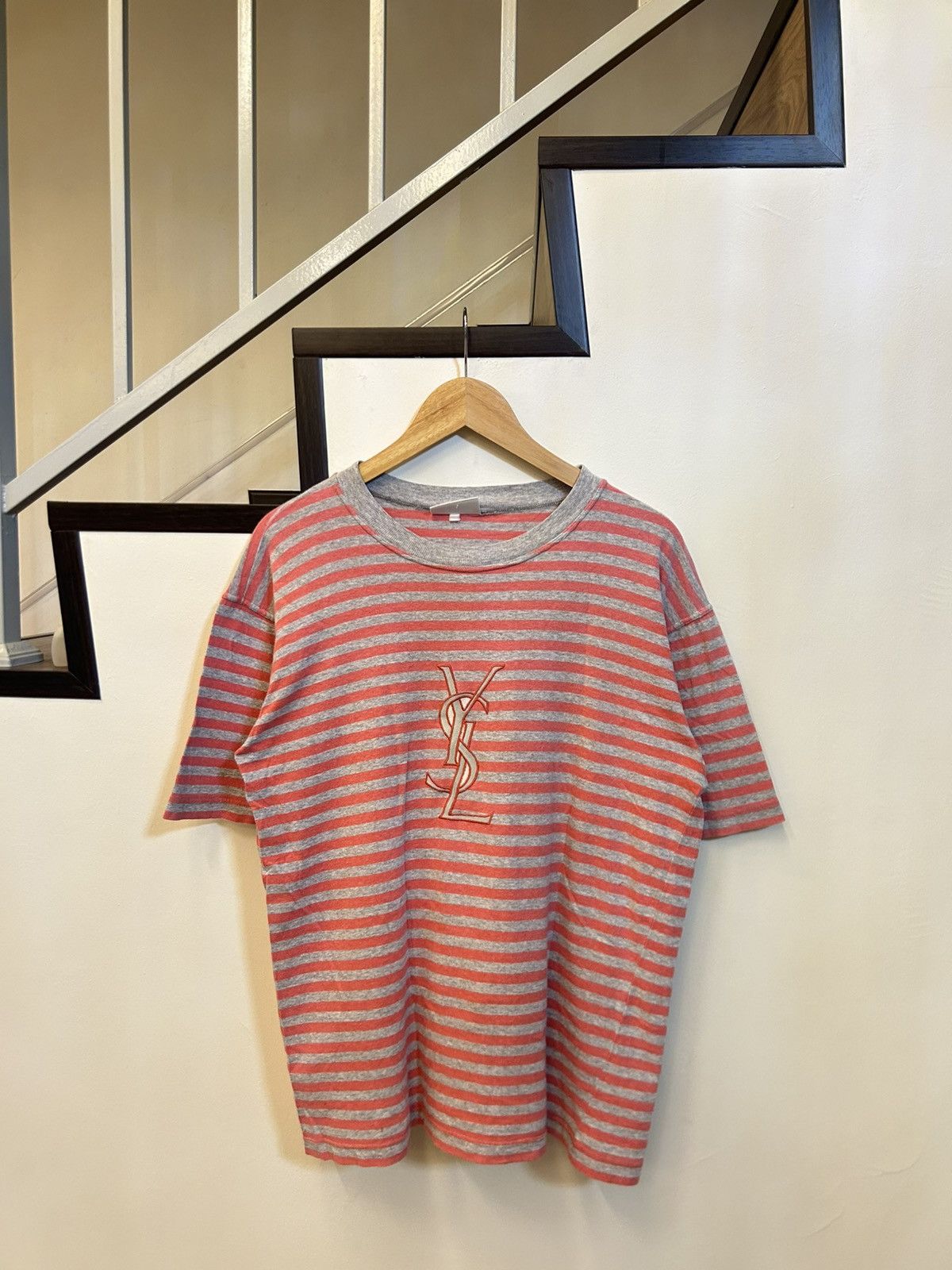 Yves Saint Laurent Vintage Yves Saint Laurent Pour Homme Striped Big Logo Shirt Size US M / EU 48-50 / 2 - 2 Thumbnail