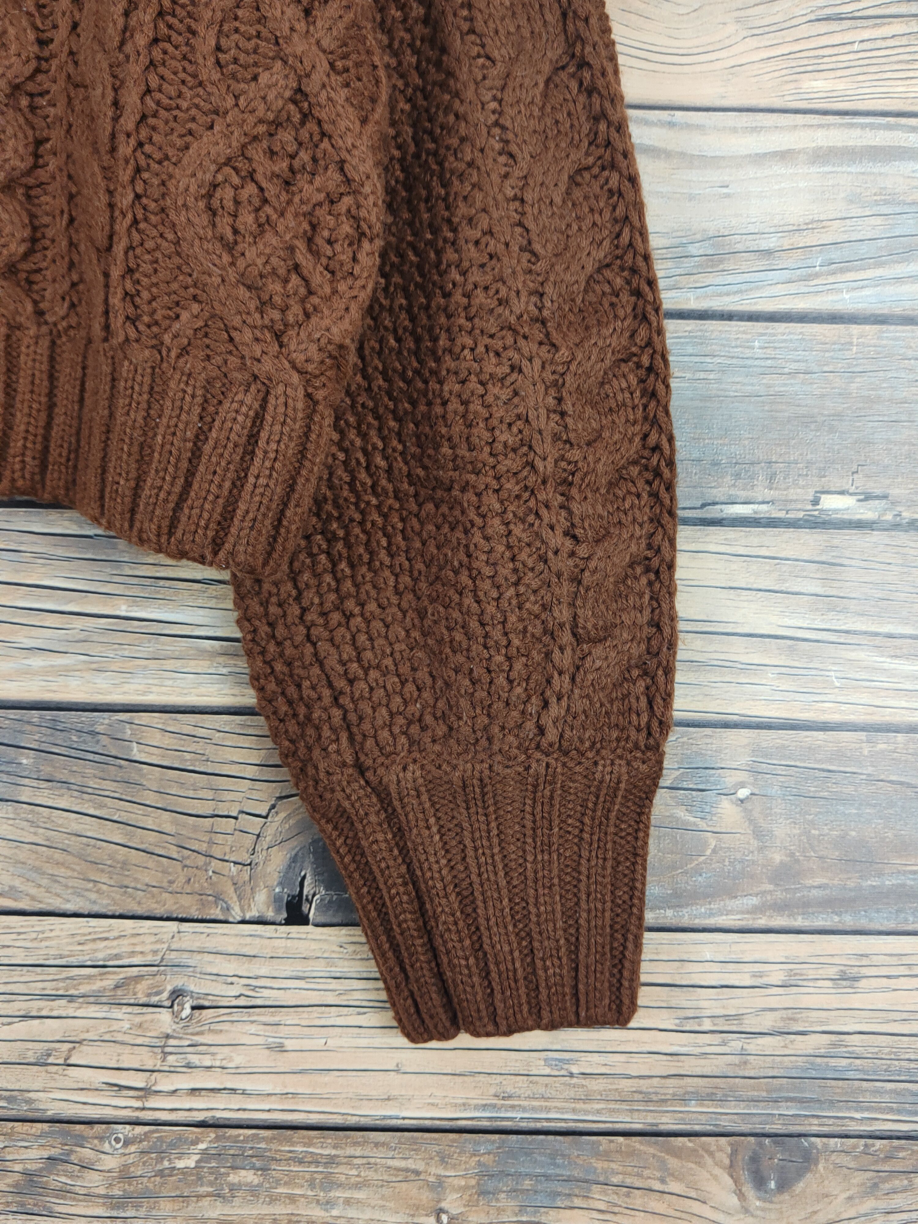 Aran Isles Knitwear W Closet Dark Brown Knitwear Cardigan Crop Tops #W1108 Size M / US 6-8 / IT 42-44 - 6 Thumbnail