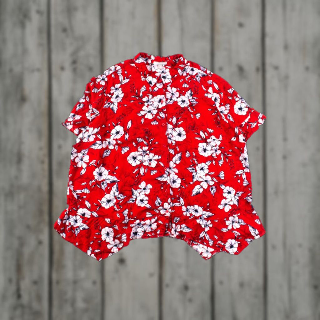 Vintage VINTAGE Woman Within XX-Large Red Floral Hawaiian Blouse Shirt Womens Size XXL / US 16-18 / IT 52-54 - 1 Thumbnail