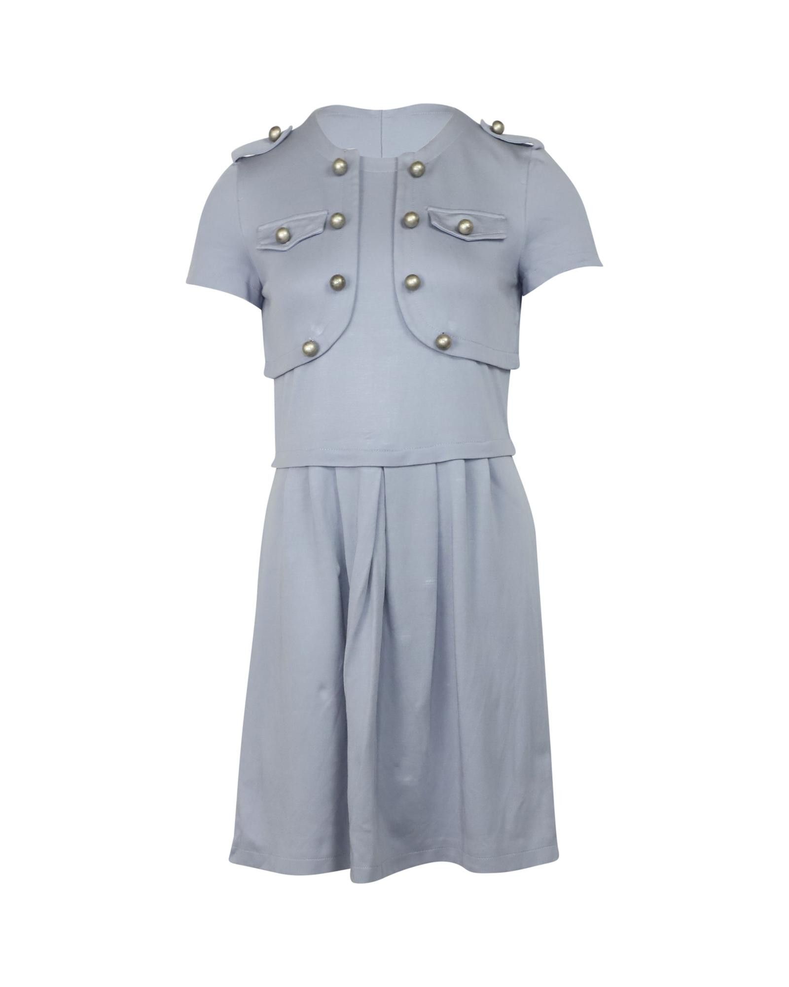 image of Moschino Vintage Knee Length Dress With Button Details In Grey Nylon, Women's (Size Medium)