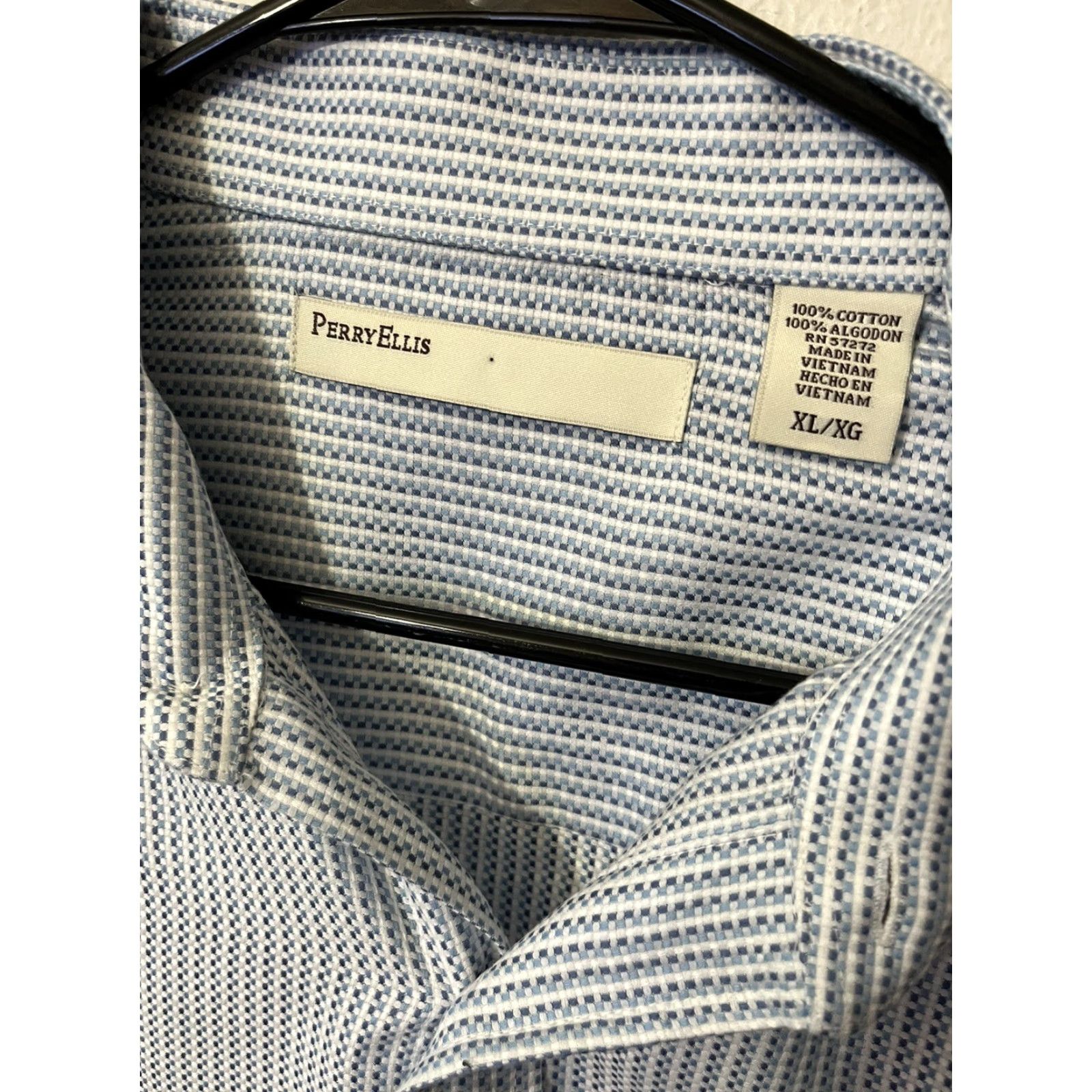 Perry Ellis PERRY ELLIS Shirt Mens XL Long Sleeve White Blue Paisley Button-Up Cotton Blend Size US XL / EU 56 / 4 - 3 Thumbnail