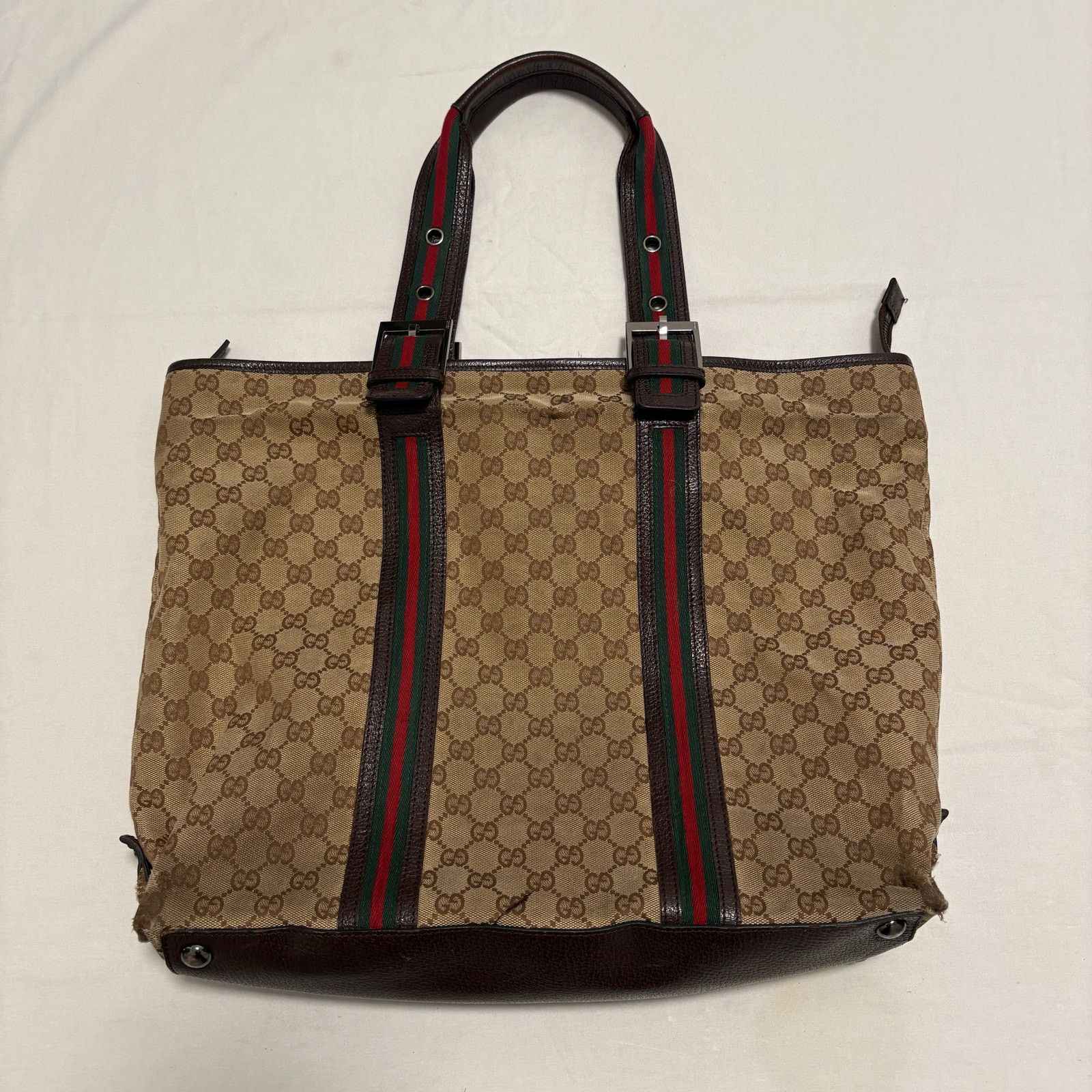 Gucci Gucci GG Web Canvas Brown Beige Sherry Line Tote Bag Size ONE SIZE - 2 Thumbnail