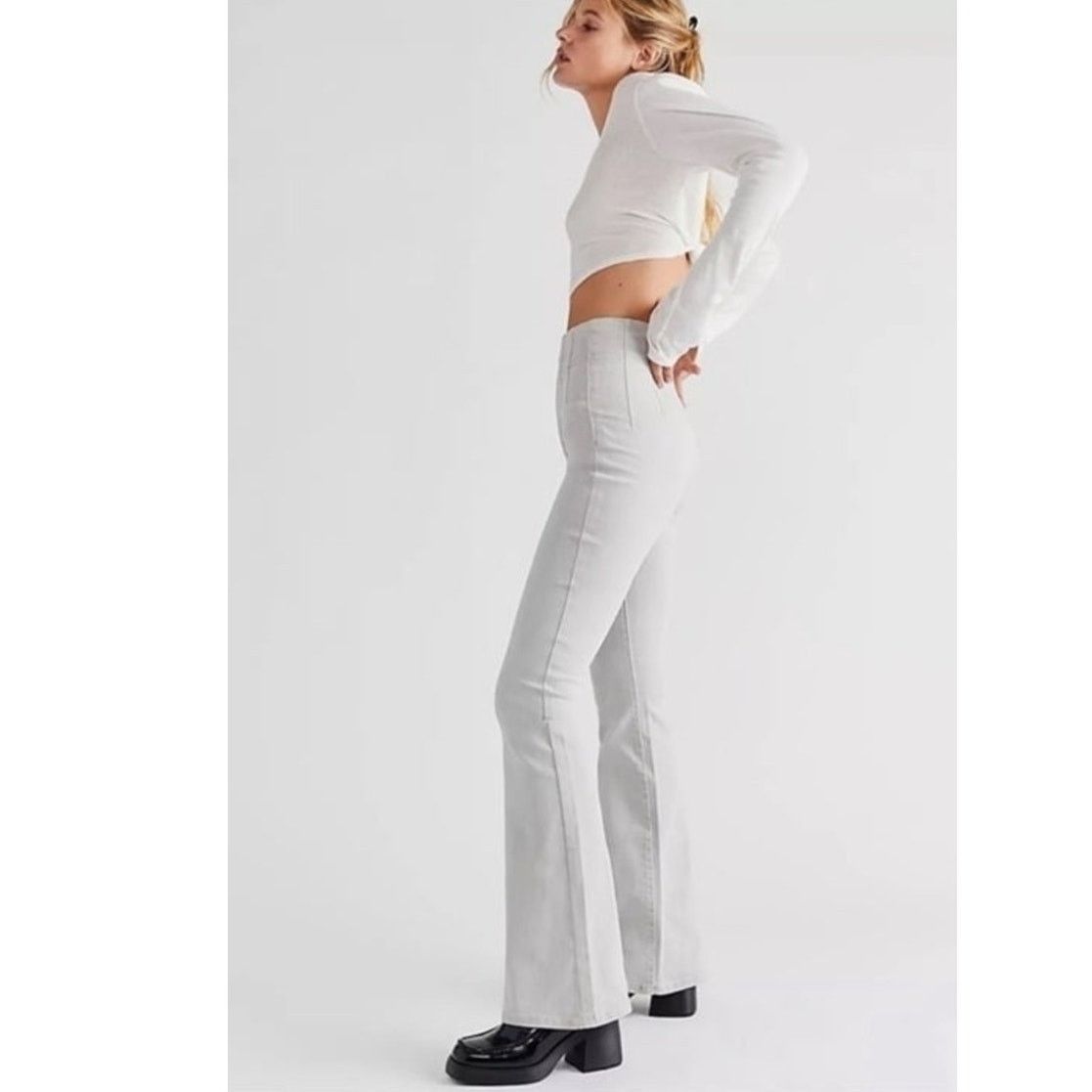 Free People New Free People We The Free Jayde Flare Jeans $98 SZ 32 Gray Size 32" / US 10 / IT 46 - 3 Thumbnail