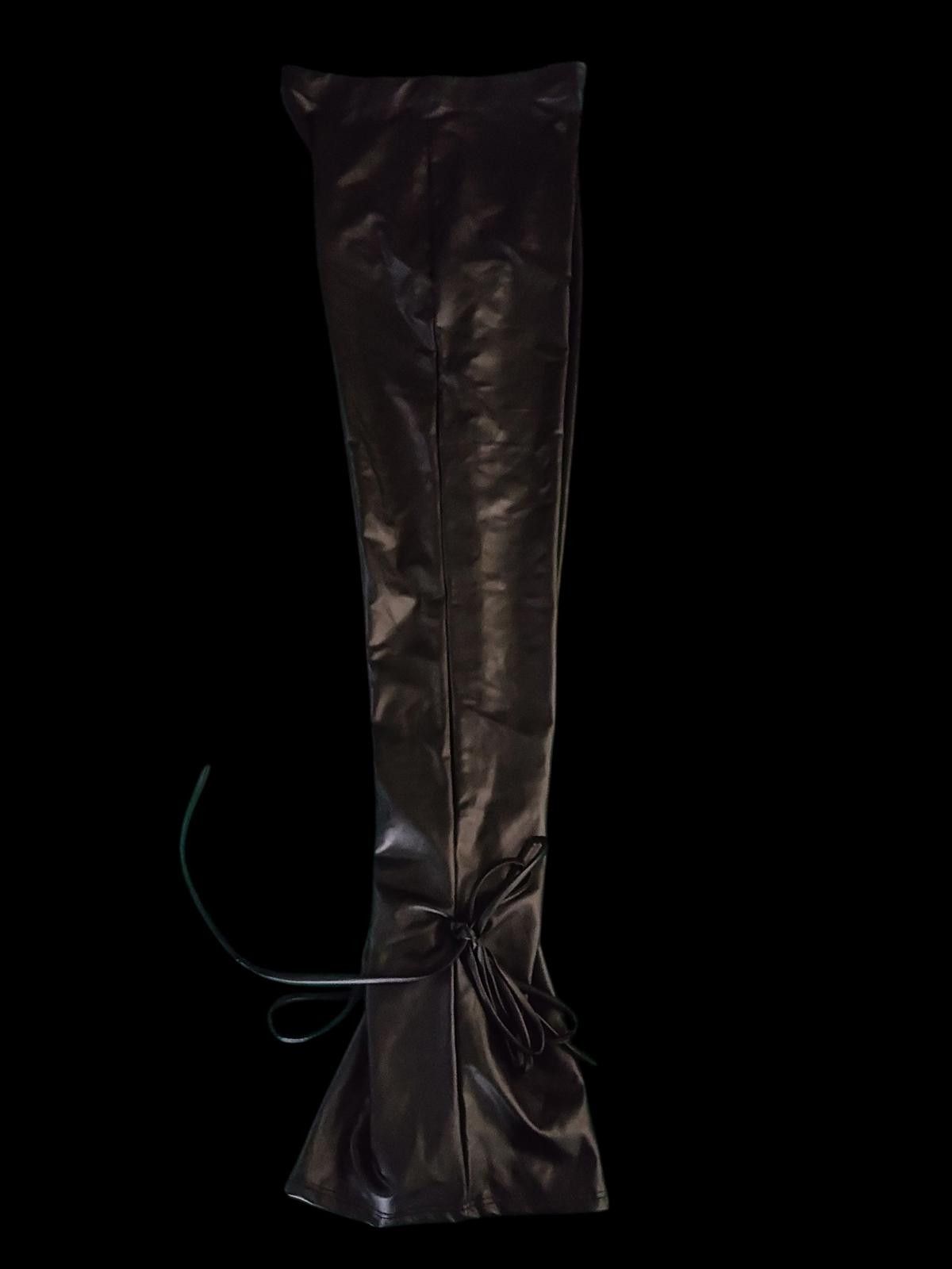 Fashion Nova Fashion Nova Black Faux Leather Flared Pants/Side Tie Detail Size 40" / US 18 - 4 Thumbnail