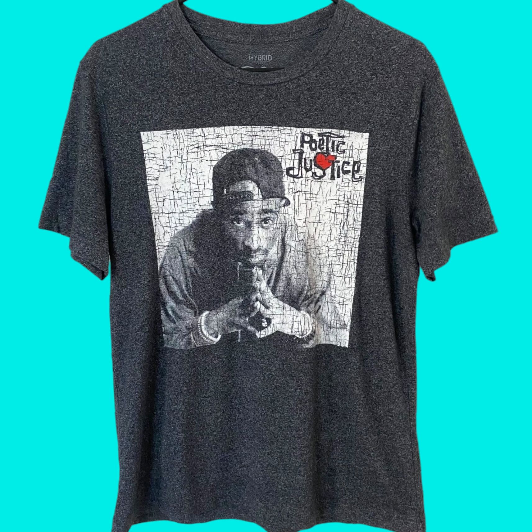Vintage Hybrid Apparel Tupac Shakur Poetic Justice T-Shirt Gray Hip Hop Men M Shirt Size US M / EU 48-50 / 2 - 1 Thumbnail