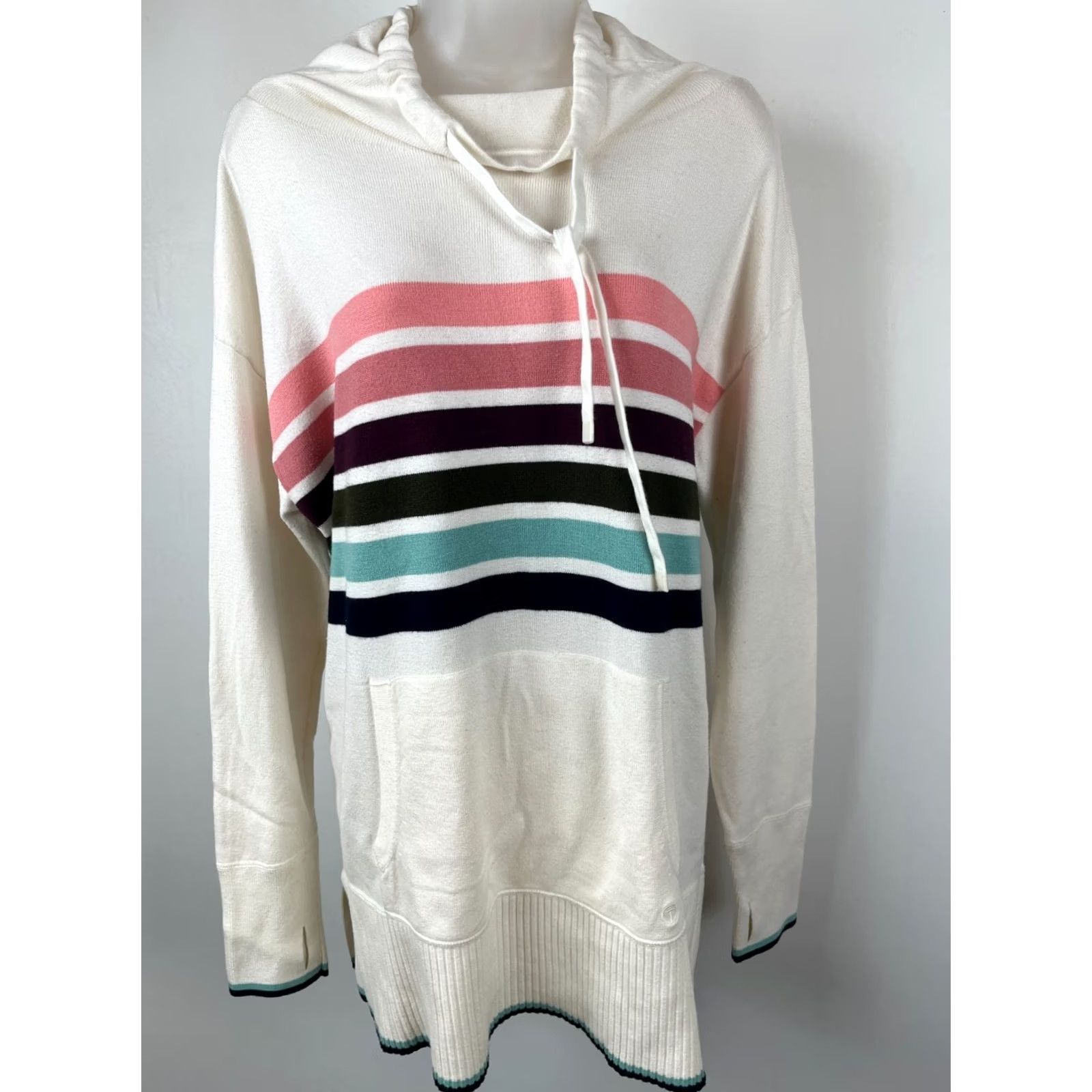 Talbots Talbots Hoodie Womens Large Cream Multicolor Striped Pullover Knit Sweater Size L / US 10 / IT 46 - 2 Thumbnail