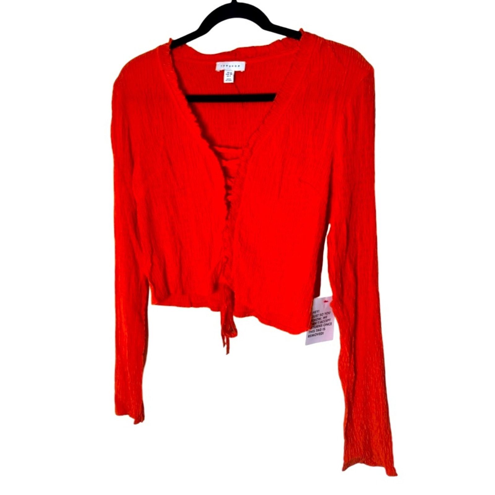 Topshop Topshop Crinkle Ruched Lace Long Sleeve Top - Orange Size M / US 6-8 / IT 42-44 - 2 Thumbnail