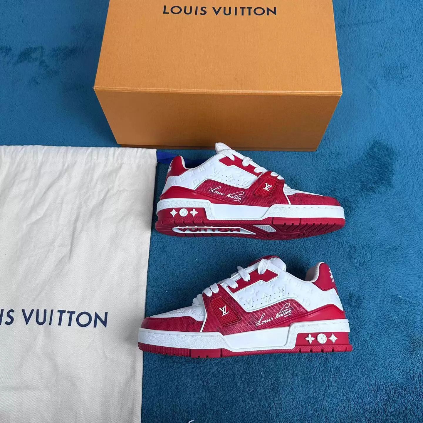 Louis Vuitton LV Trainer Leather Low-Top Street Style Sneaker White/Red Size US 6 / IT 36 - 2 Thumbnail