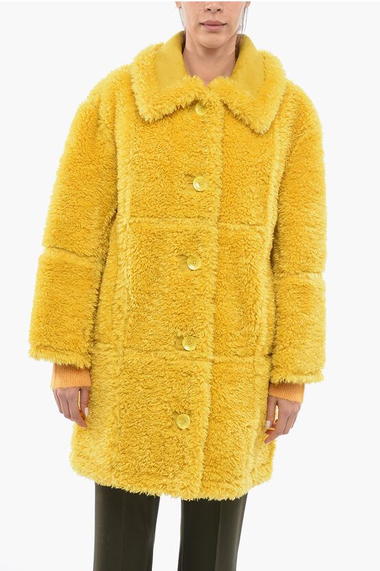 image of Stand Studio Eco-Shearling Samira Reversible Coat With Flush Pockets in Yellow, Women's (Size XS)