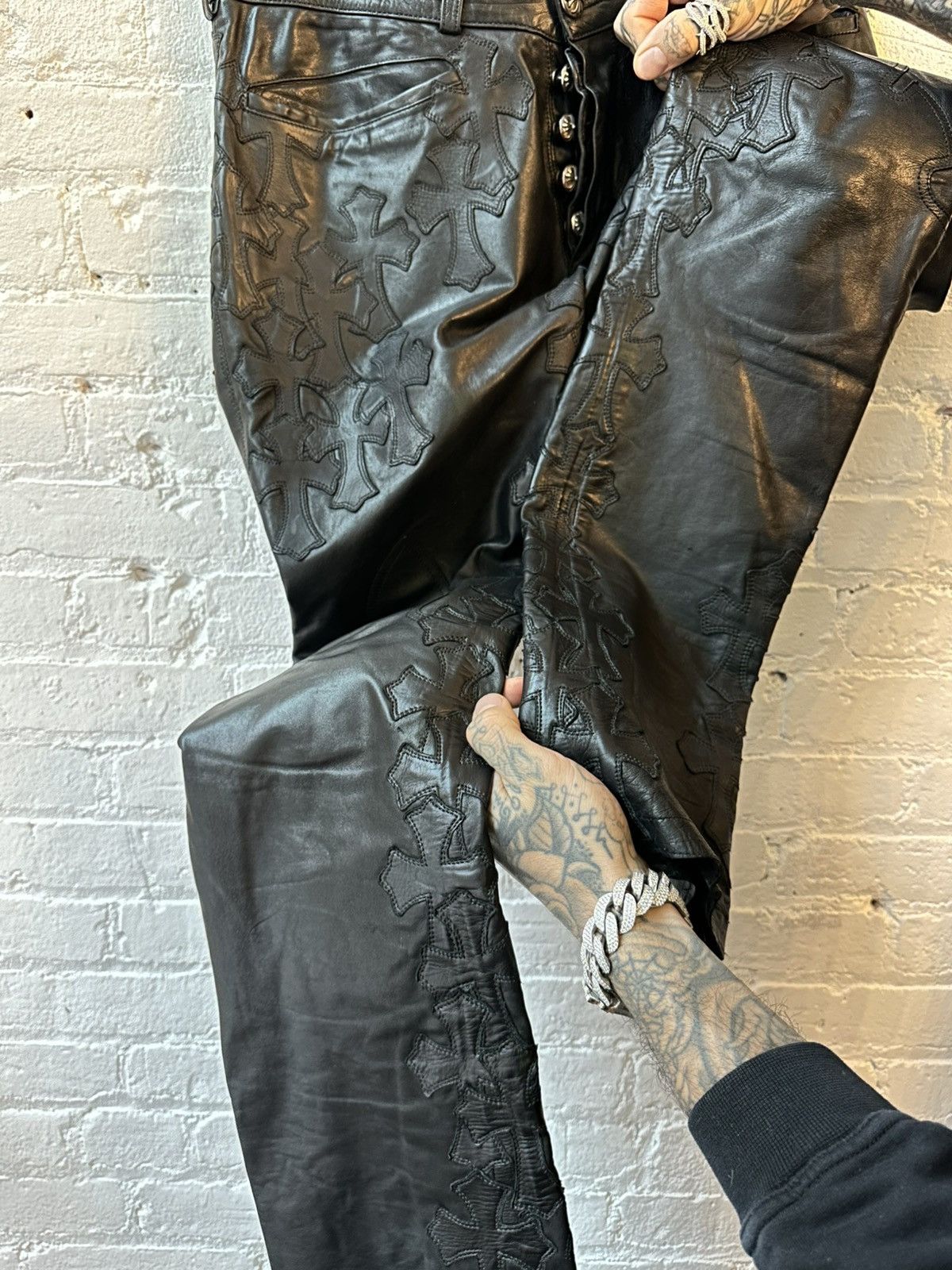 Chrome Hearts CHROME HEARTS FLOODED CROSS PATCH LEATHER PANTS Size US 32 / EU 48 - 4 Thumbnail