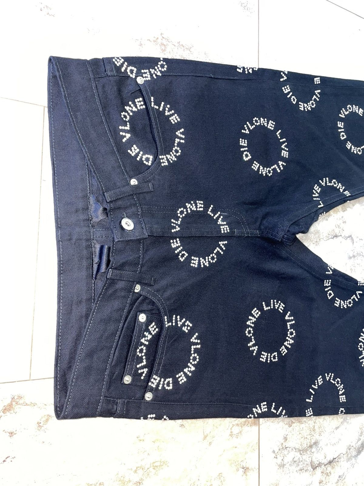 Vlone Vlone LVDV Silver Rhinestone Stacked Denim Jeans Black 30 Size US 30 / EU 46 - 3 Thumbnail