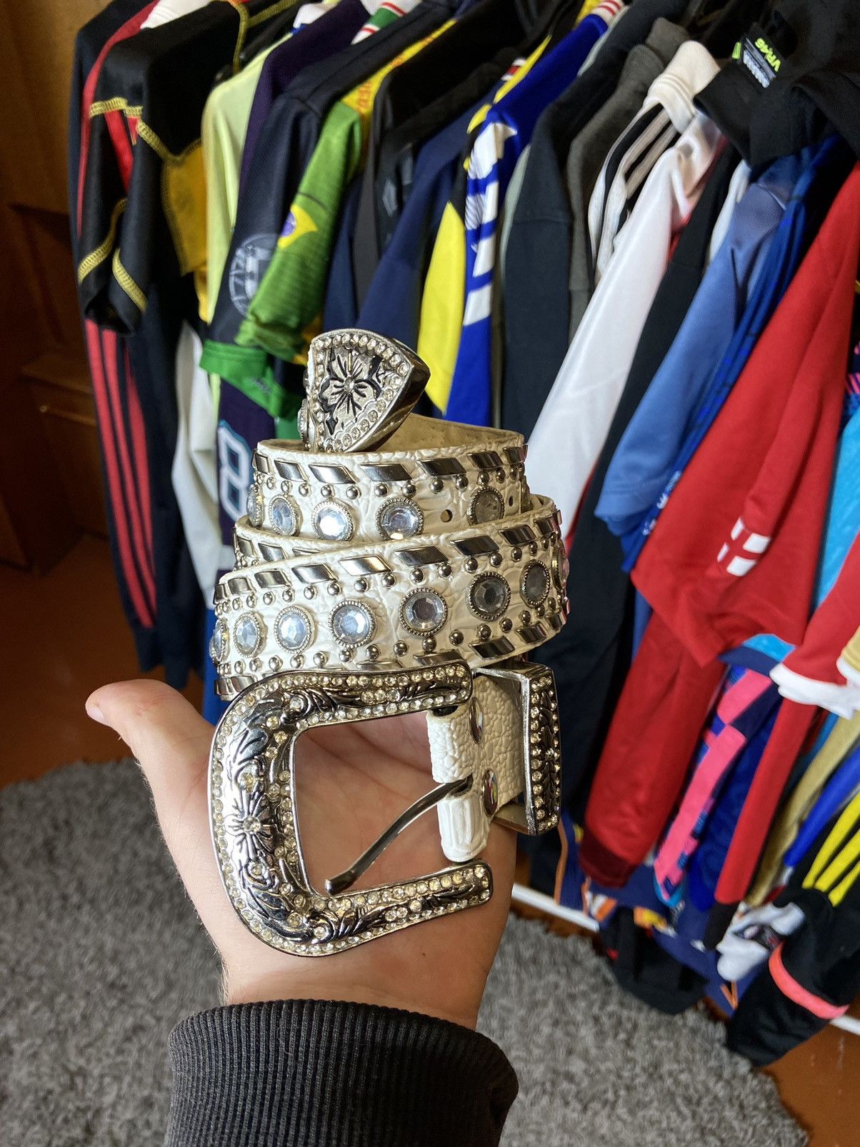 Japanese Brand × Vintage VINTAGE 90s LEATHER BELT GOTH EMO PUNK JEWELS BB SIMON STYLE Size ONE SIZE - 1 Thumbnail
