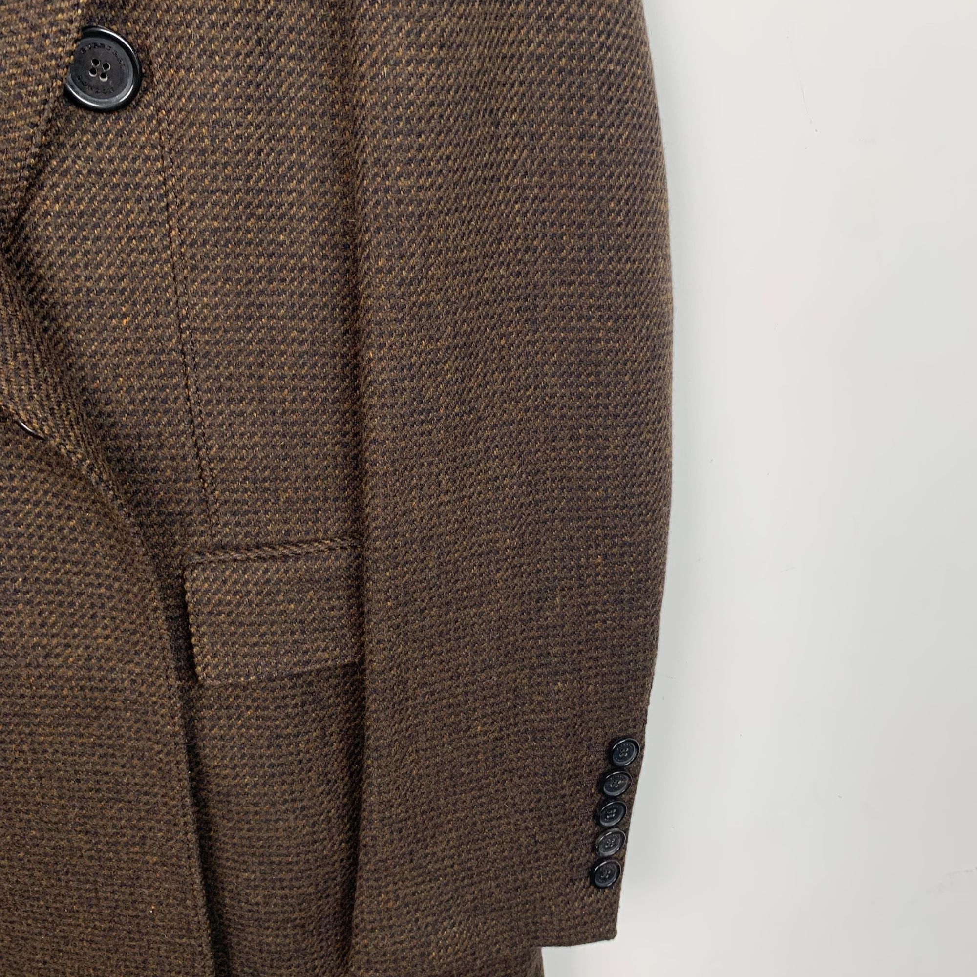 Mens Brown Wool Double-Breasted Overcoat With Fur Collar
