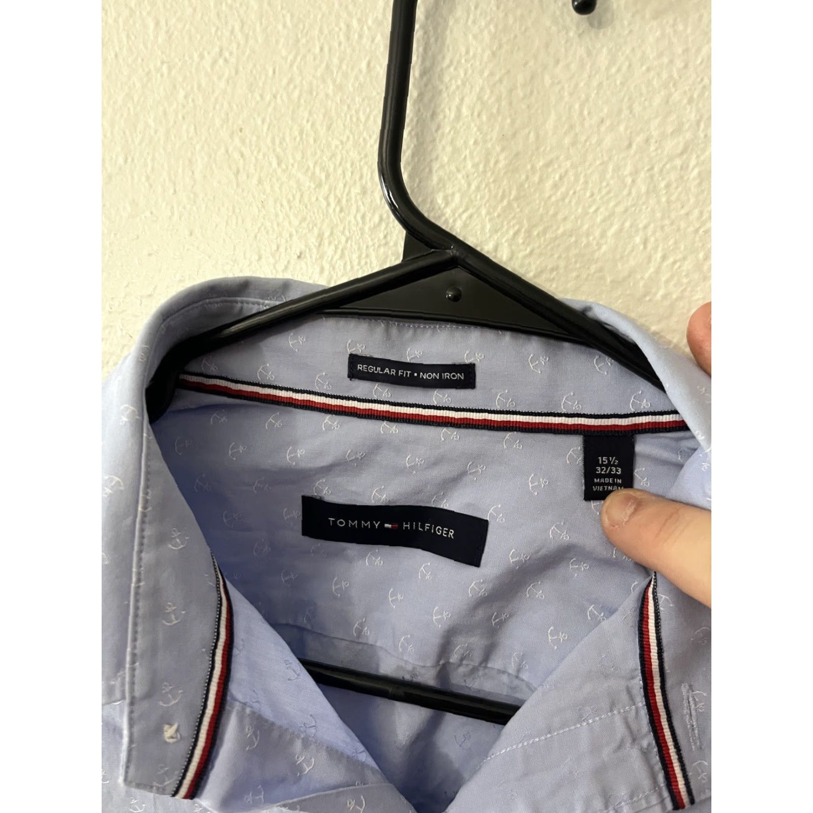 Tommy Hilfiger VINTAGE Tommy Hilfiger Dress Shirt Blue Anchor 15.5 Slim Button-Down Collar Mens Regular 100% Cotton Shirt Size 42R - 2 Thumbnail