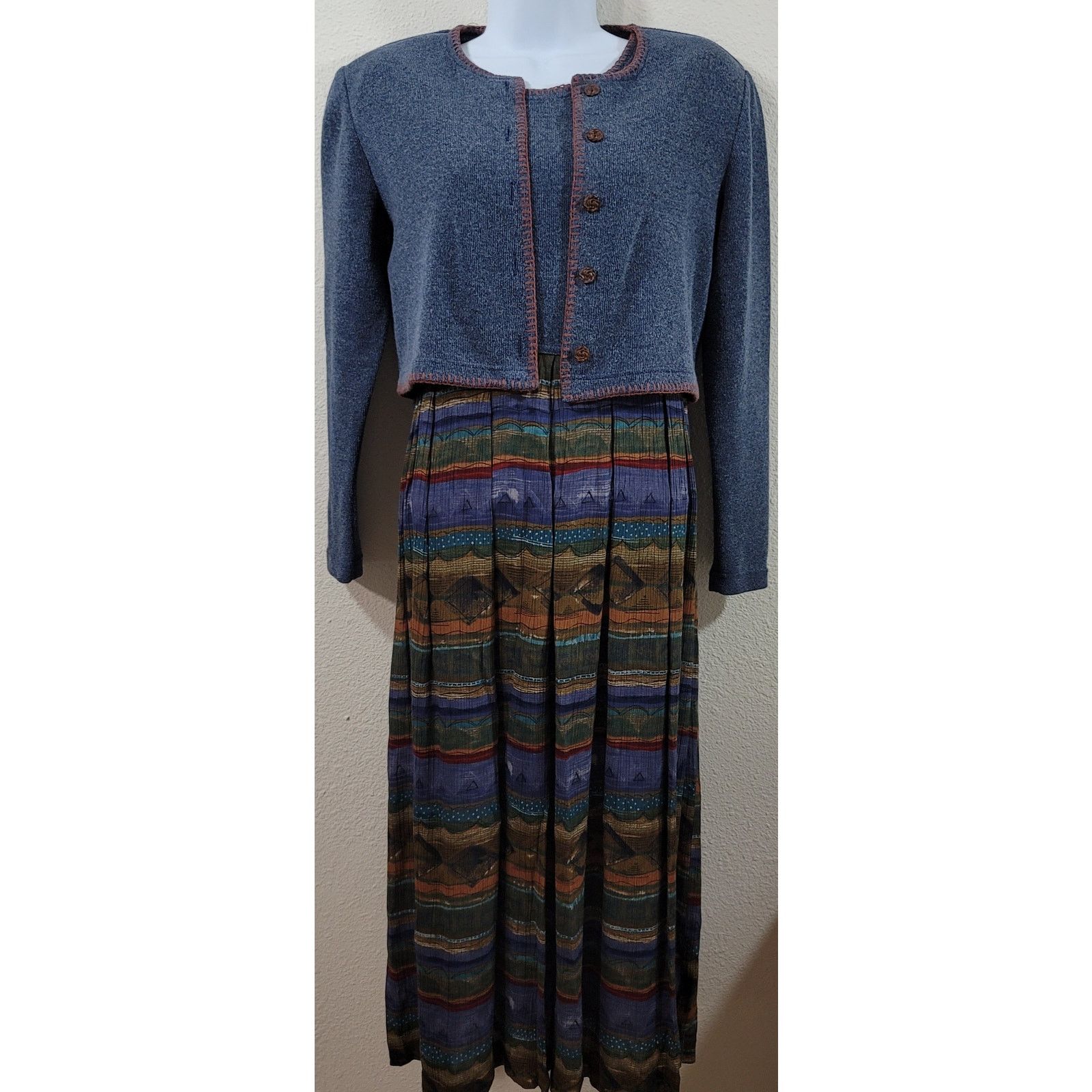 Other Karin Stevens Blue Knit Midi Dress W/Jacket 8P Buttons Size M / US 6-8 / IT 42-44 - 2 Thumbnail