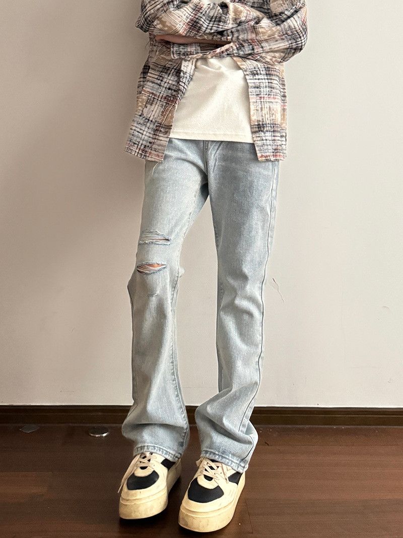 Japanese Brand Men's High-Street Blue Distressed Flared Jeans Size US 33 - 1 Thumbnail