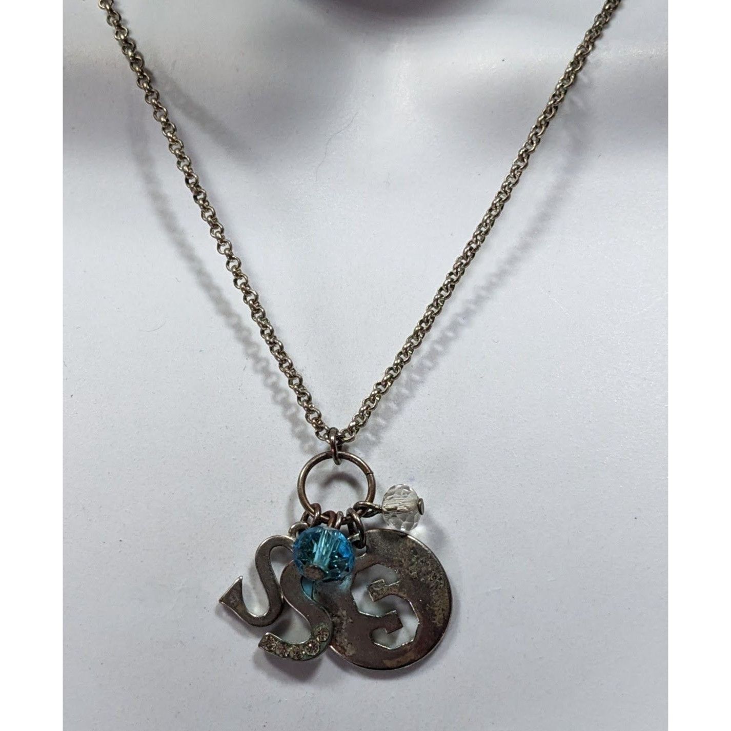 Other S Initial Charm Necklace Silver Tone With Blue Bead Accent Size ONE SIZE - 3 Thumbnail