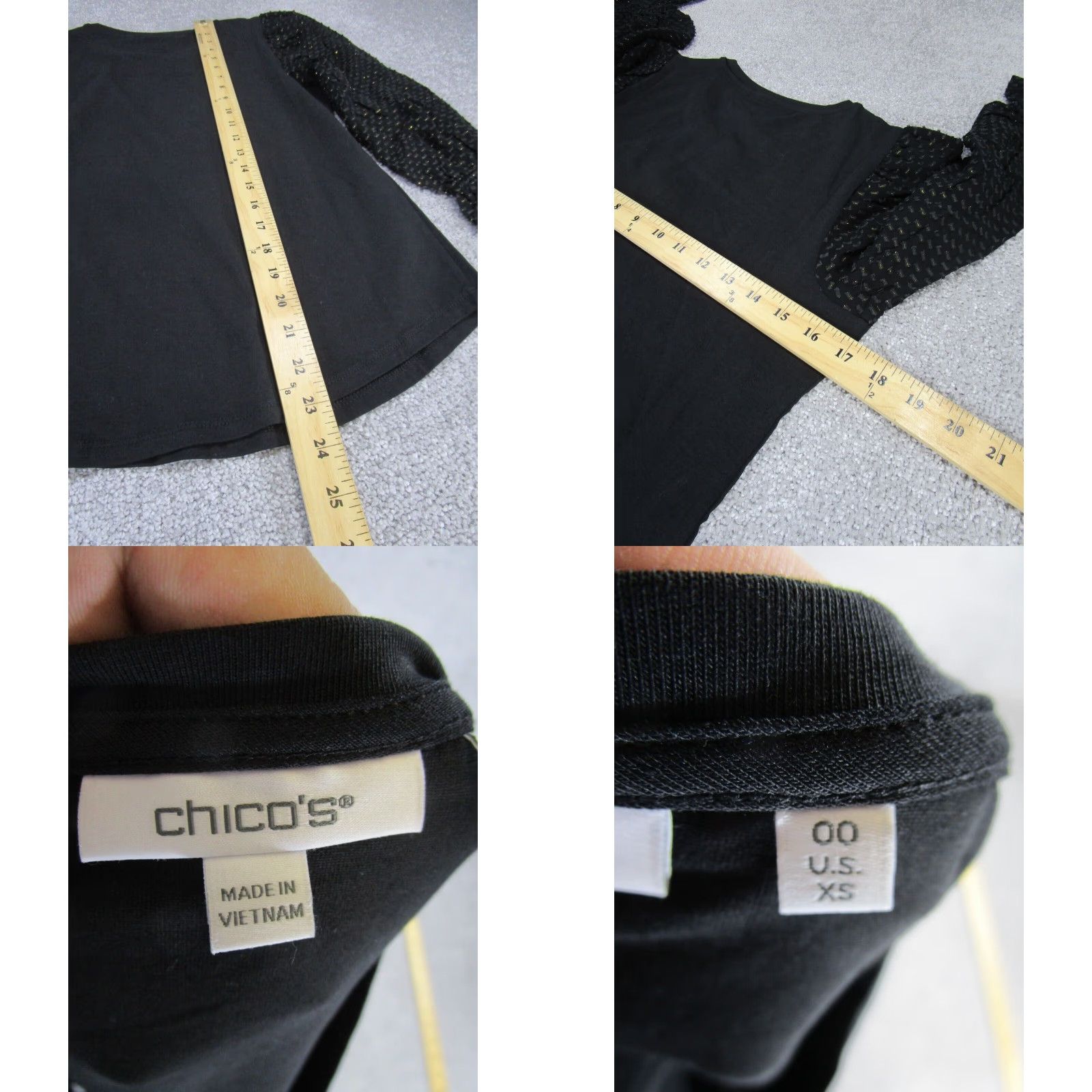 Vintage Chico's Womens Puff Sleeve Cotton Blouse Black Long Sleeve XS Size XS / US 0-2 / IT 36-38 - 4 Thumbnail