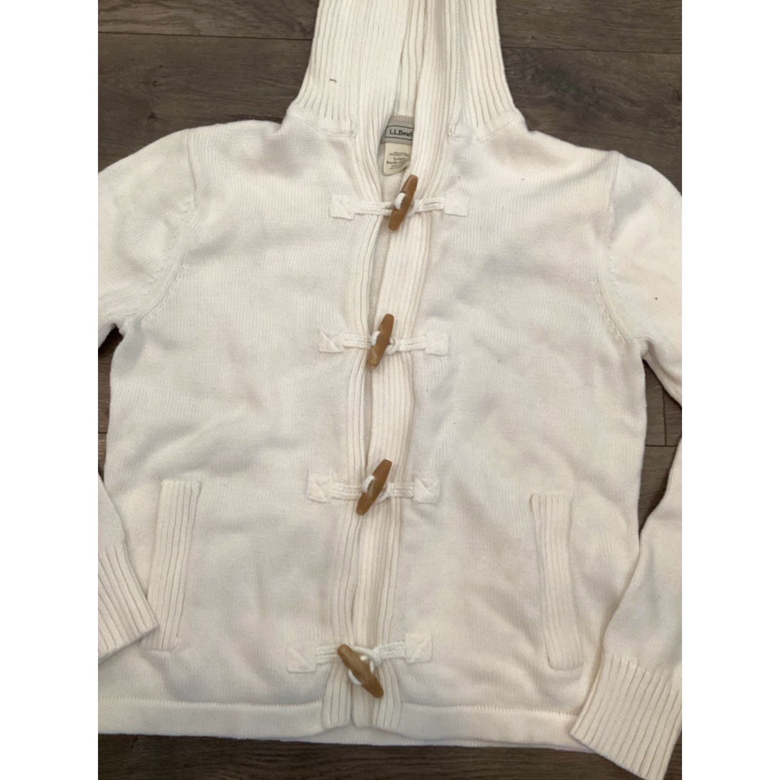 Vintage L.L. Bean Cable Knit Cardigan Sweater Collared Toggle Womens Small Cream 100% Cotton Size S / US 4 / IT 40 - 2 Thumbnail