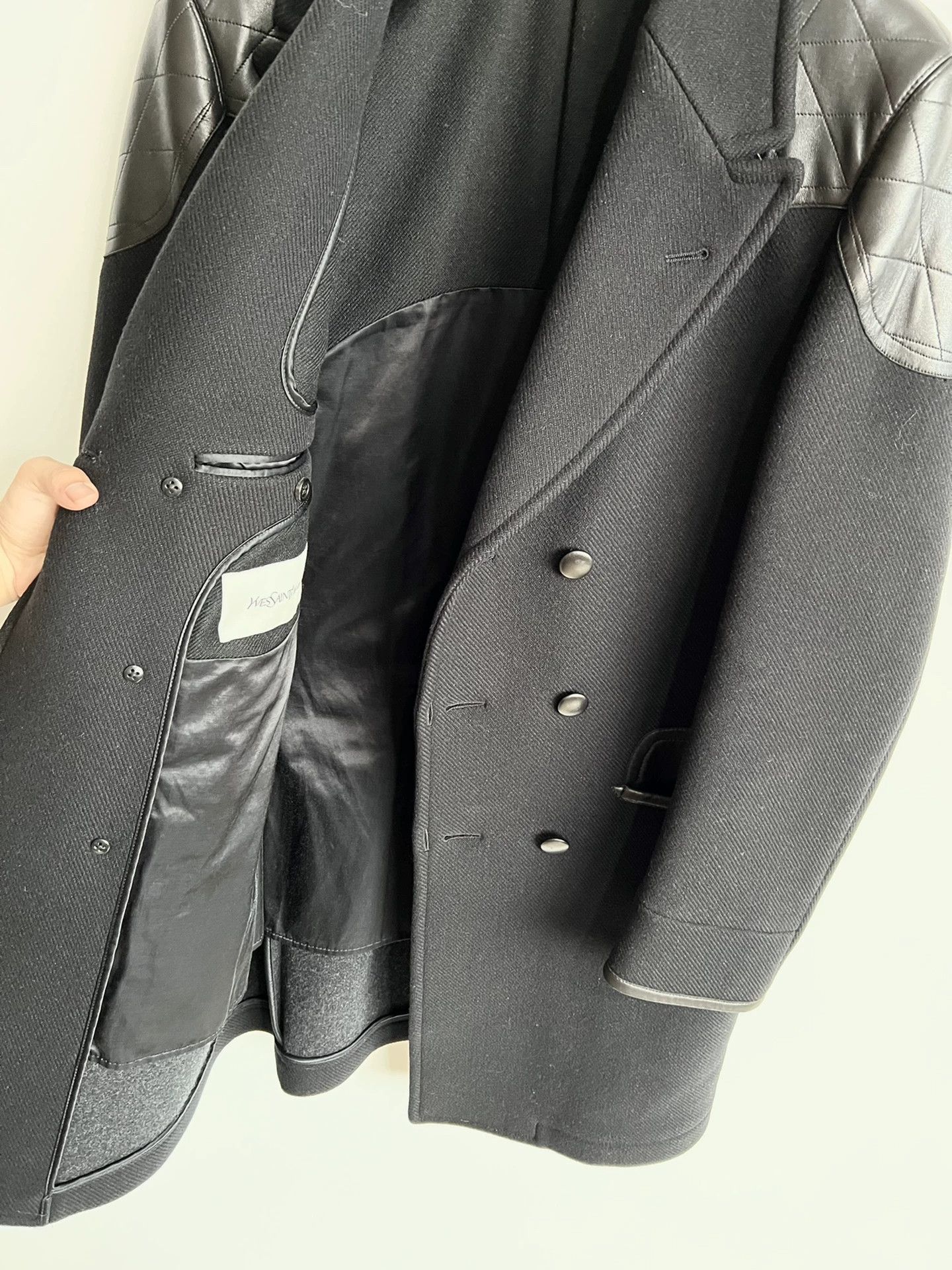 Saint Laurent Paris Saint Laurent SLP Wool Leather Trim Double-Breasted Coat 46 Size US S / EU 44-46 / 1 - 8 Thumbnail