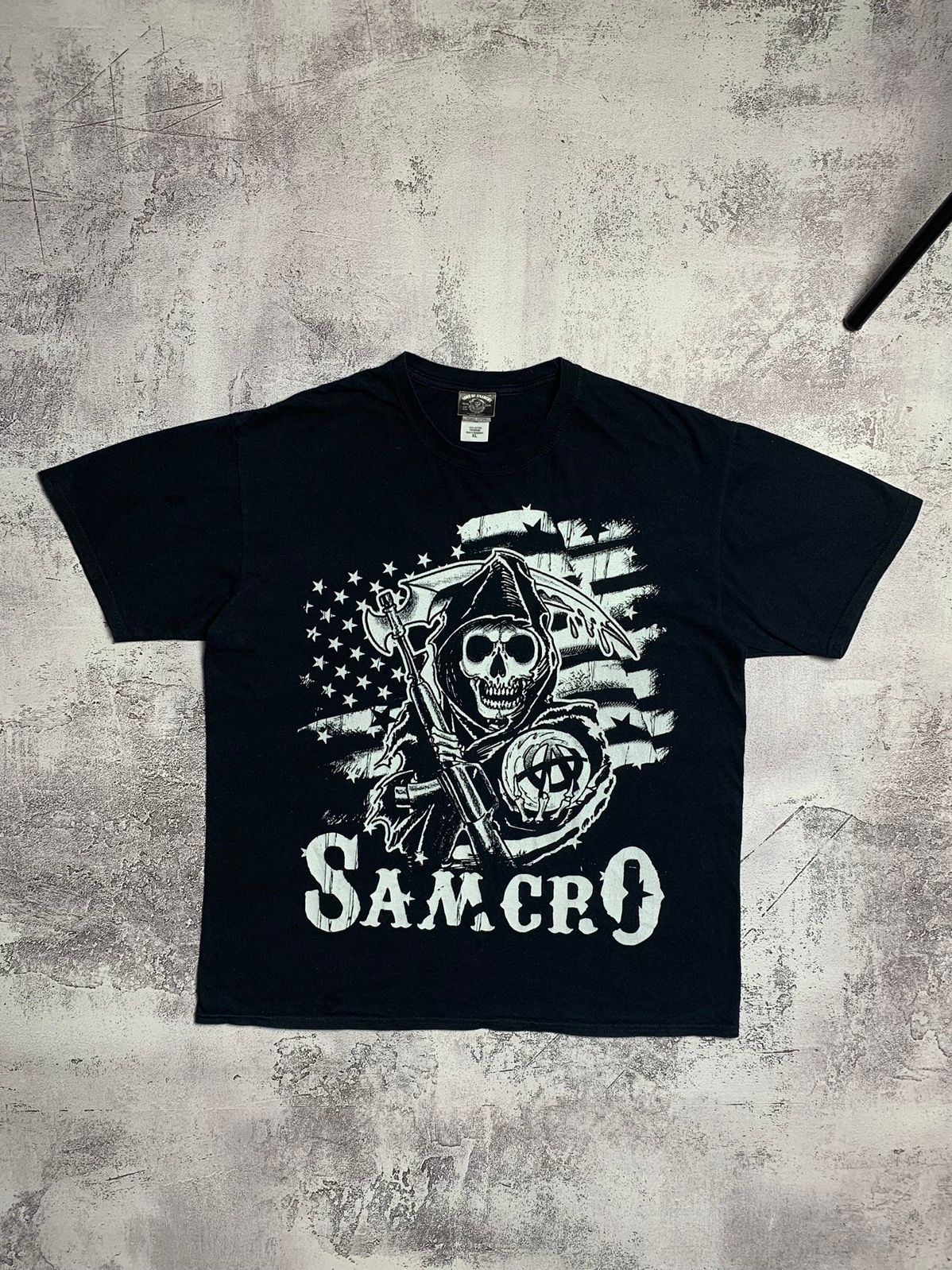 Pre-owned Band Tees X Vintage Crazy Sons Of Anarchy Full Printed 2014 Skull T-shirt In Black